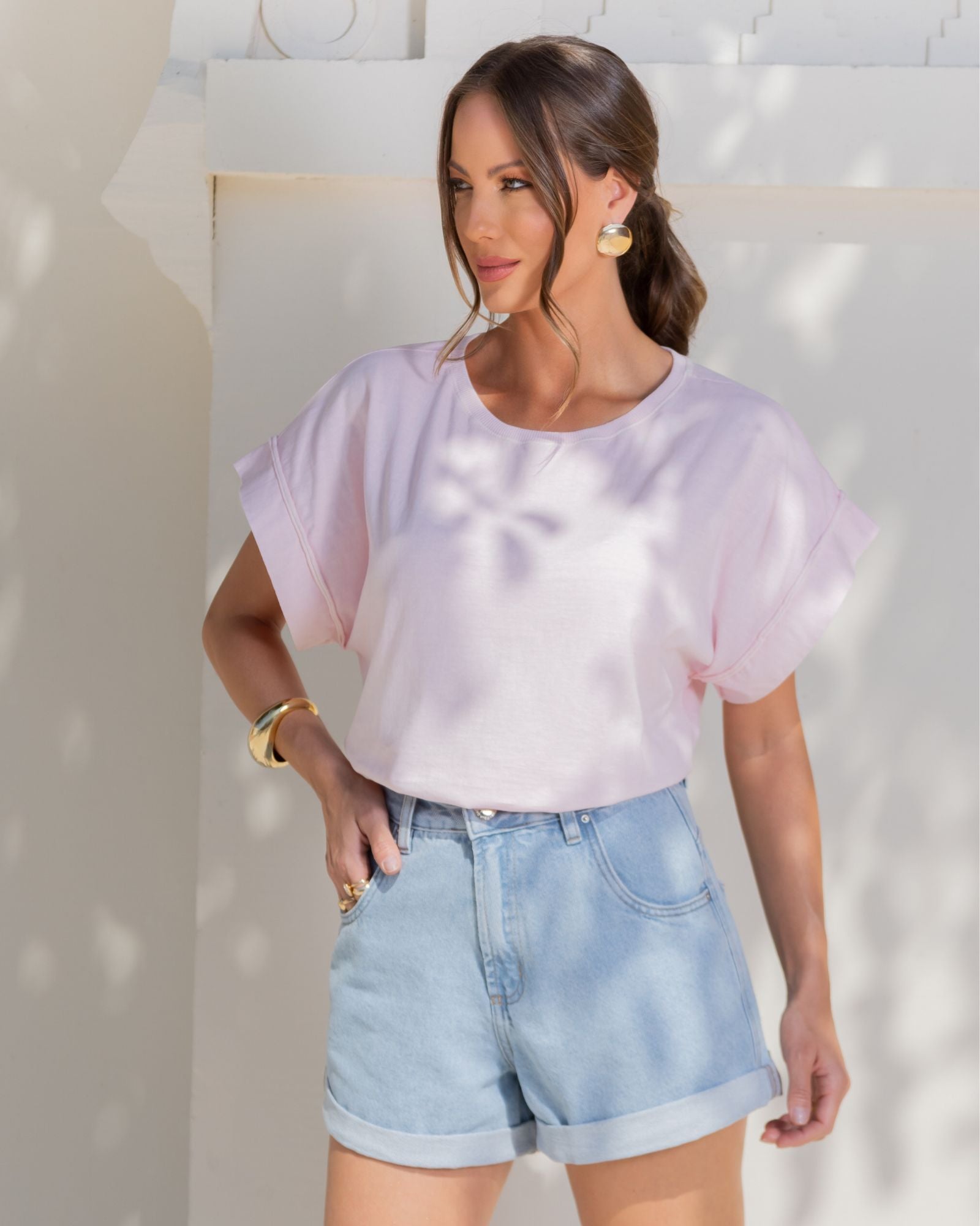 T-shirt Estonada com Acabamento a Fio