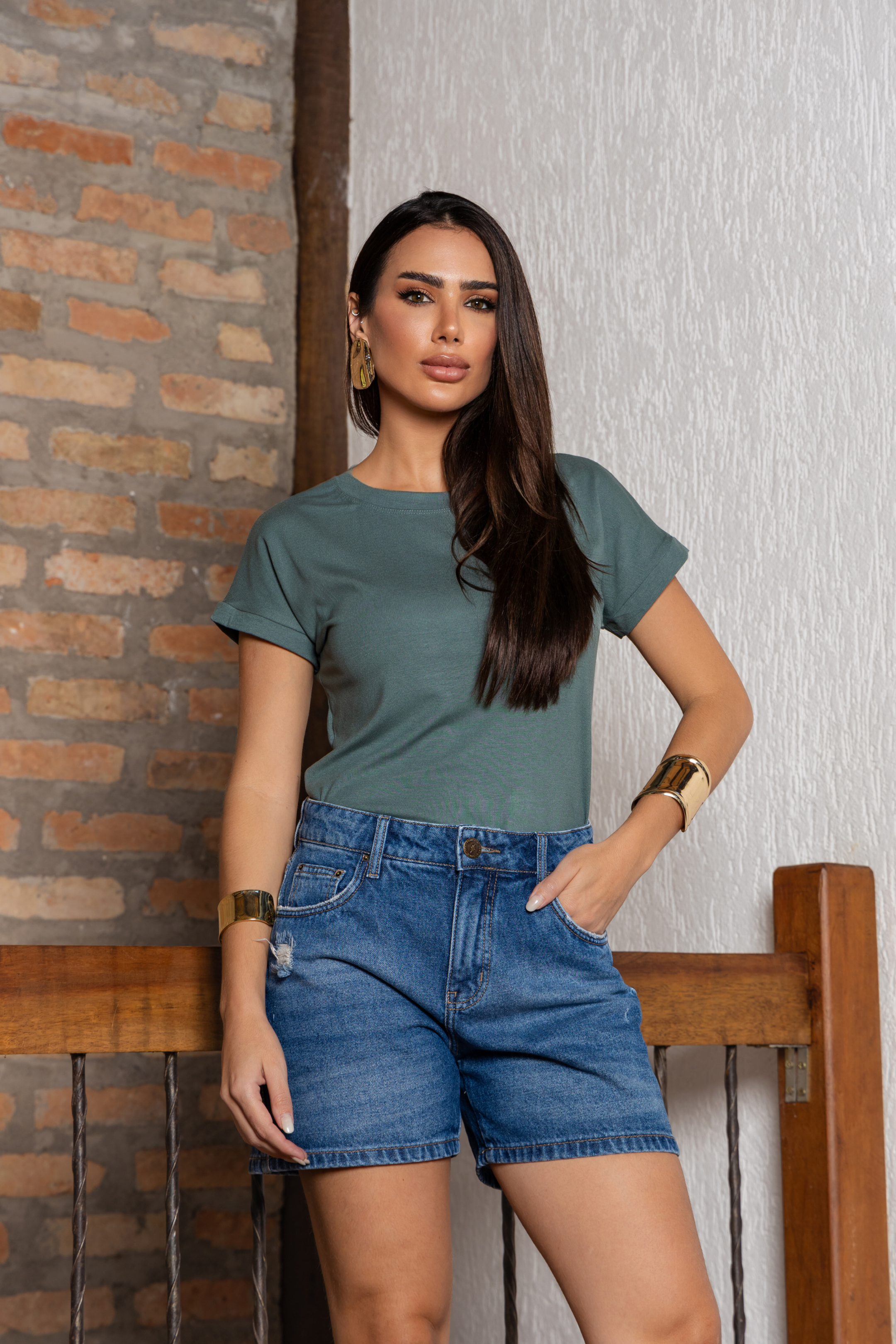 T-shirt Basic Manga Curta Verde