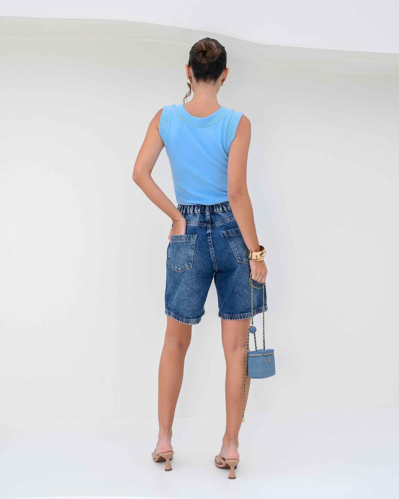 Bermuda Jeans com Elástico no Cós