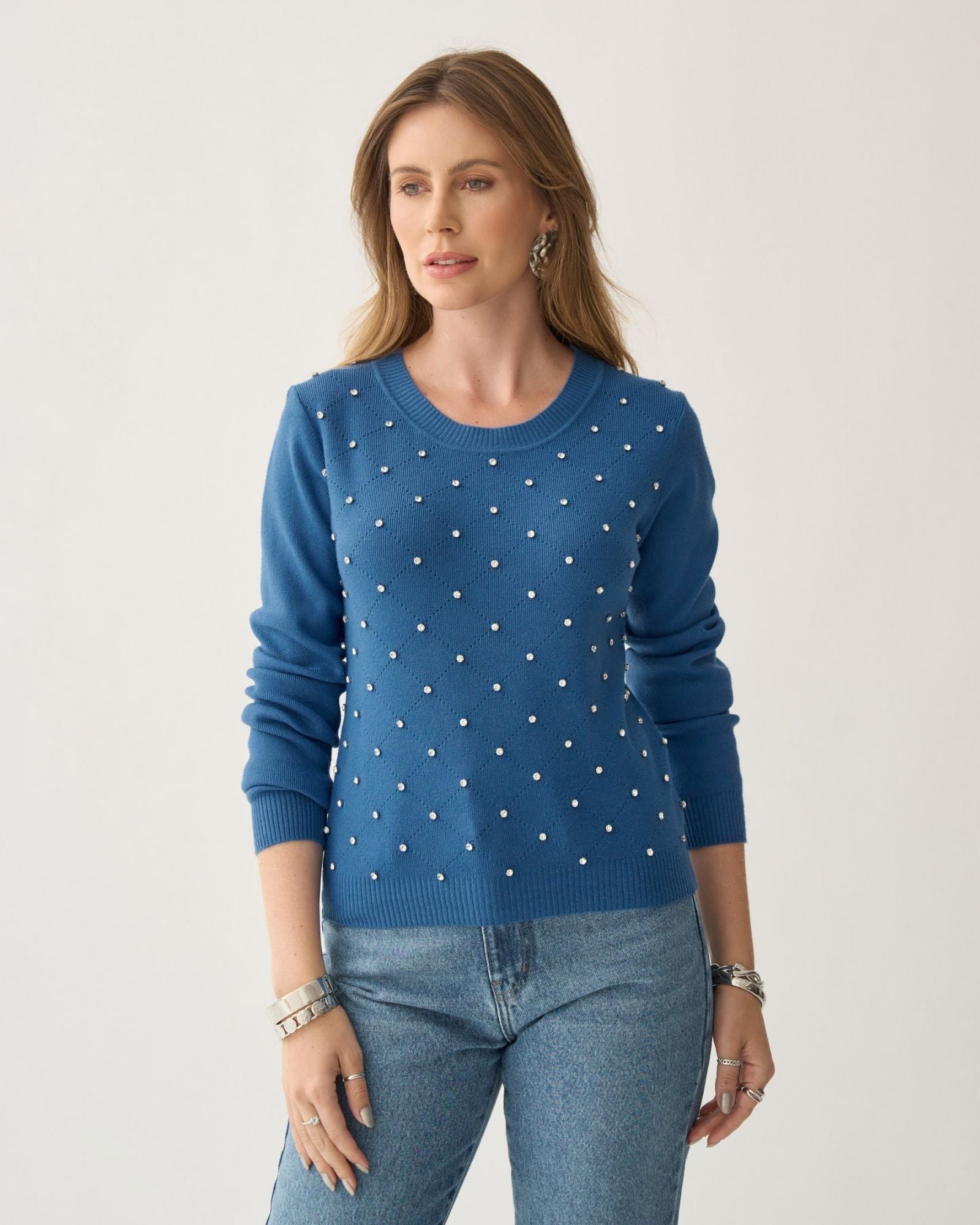 Blusa Cropped de Tricô com Pedraria