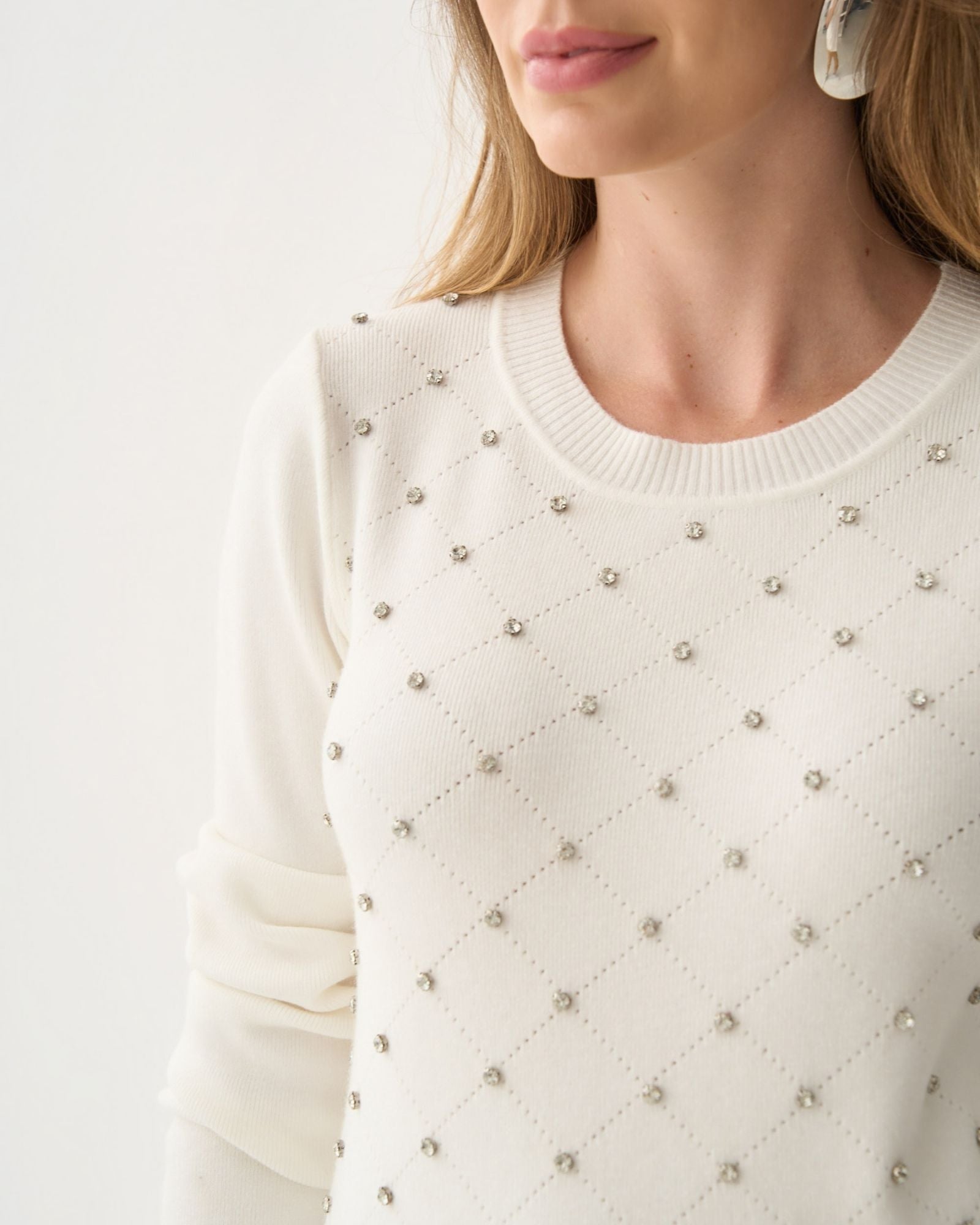 Blusa Cropped de Tricô com Pedraria