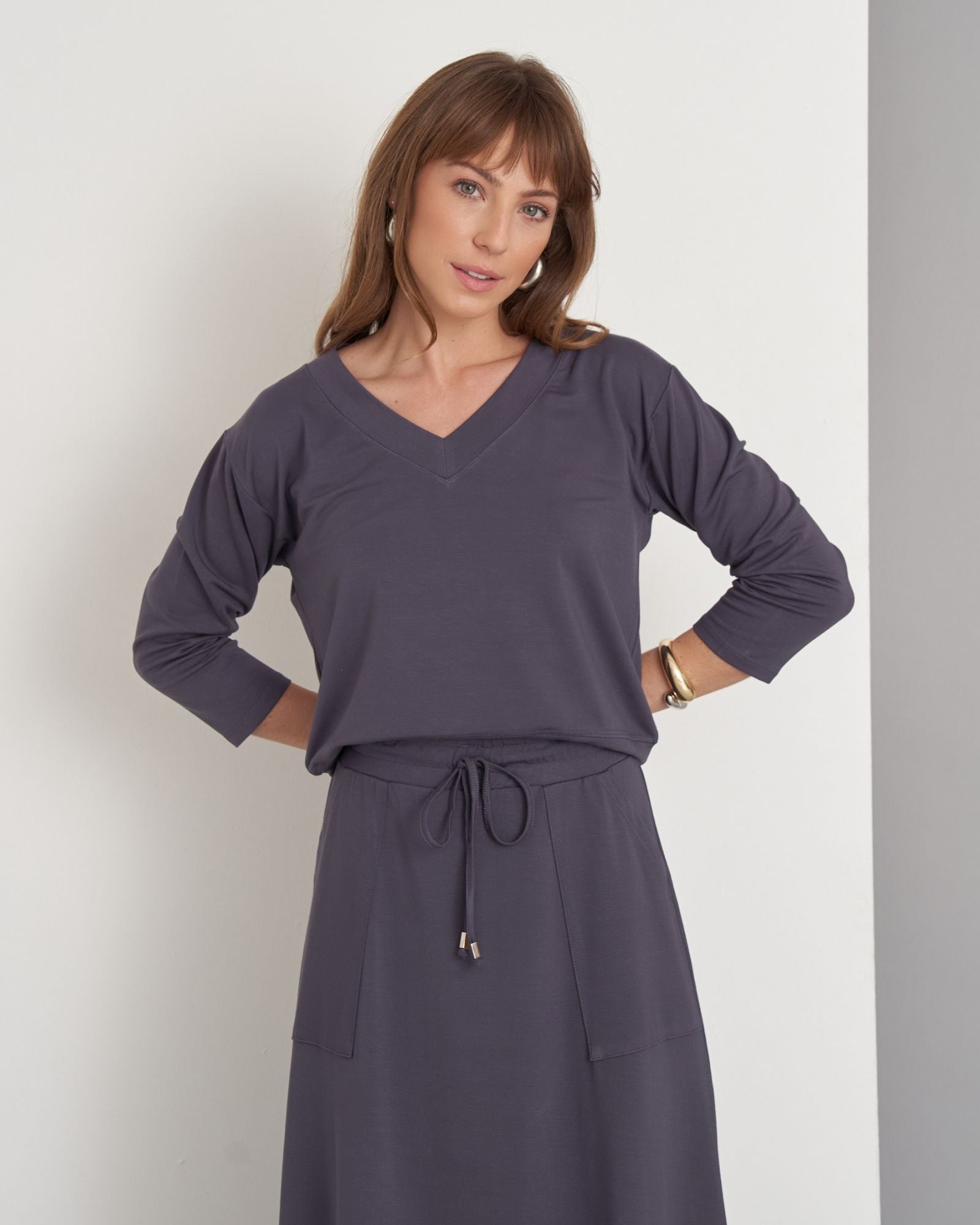 Conjunto Malha Blusa Barra Larga