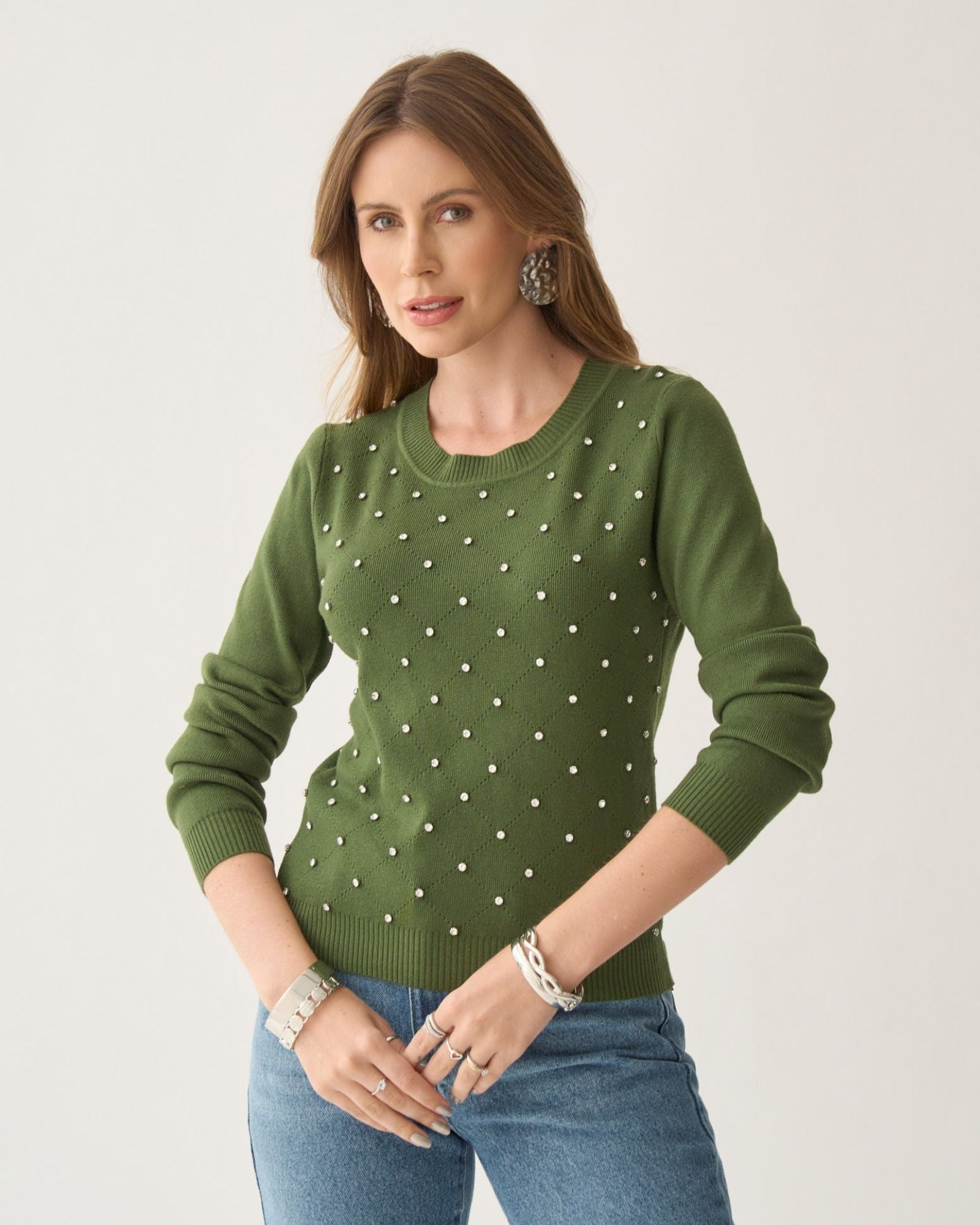 Blusa Cropped de Tricô com Pedraria