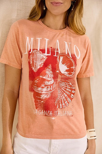 T-shirt Estonada com Estampa de Concha
