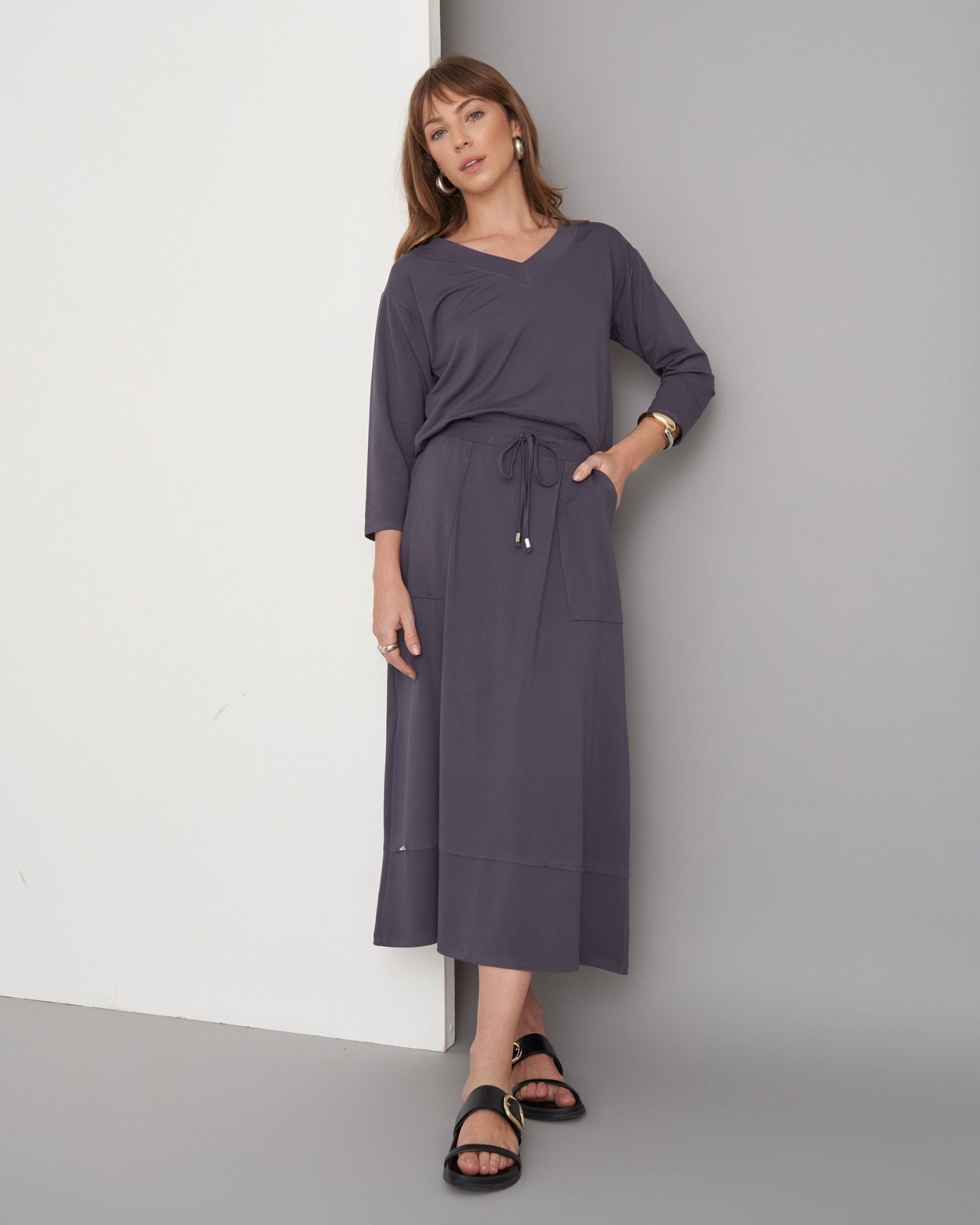 Conjunto Malha Blusa Barra Larga