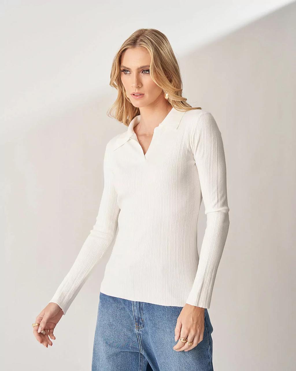 Blusa de malha gola polo