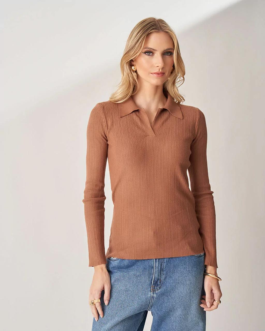 Blusa de malha gola polo