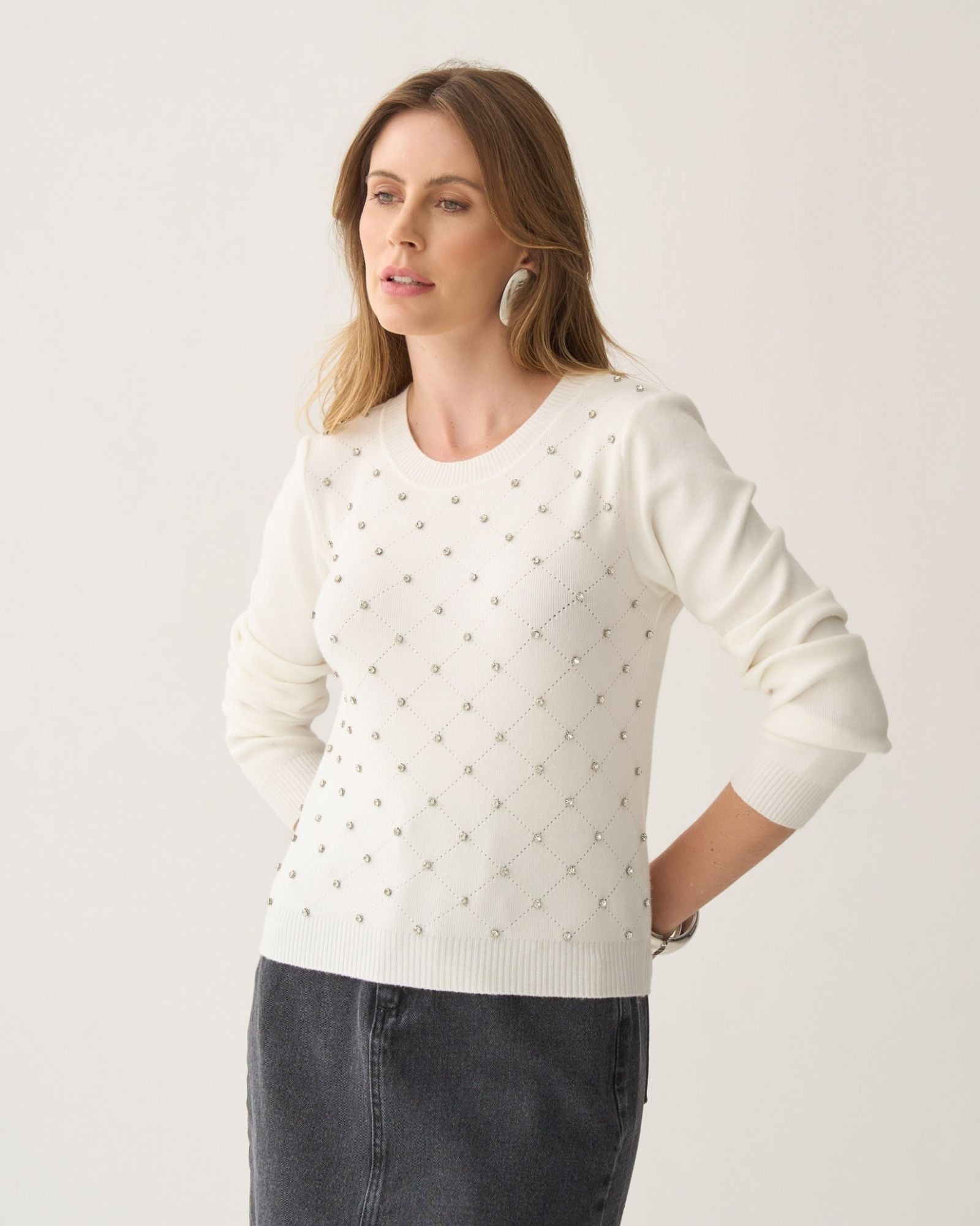 Blusa Cropped de Tricô com Pedraria