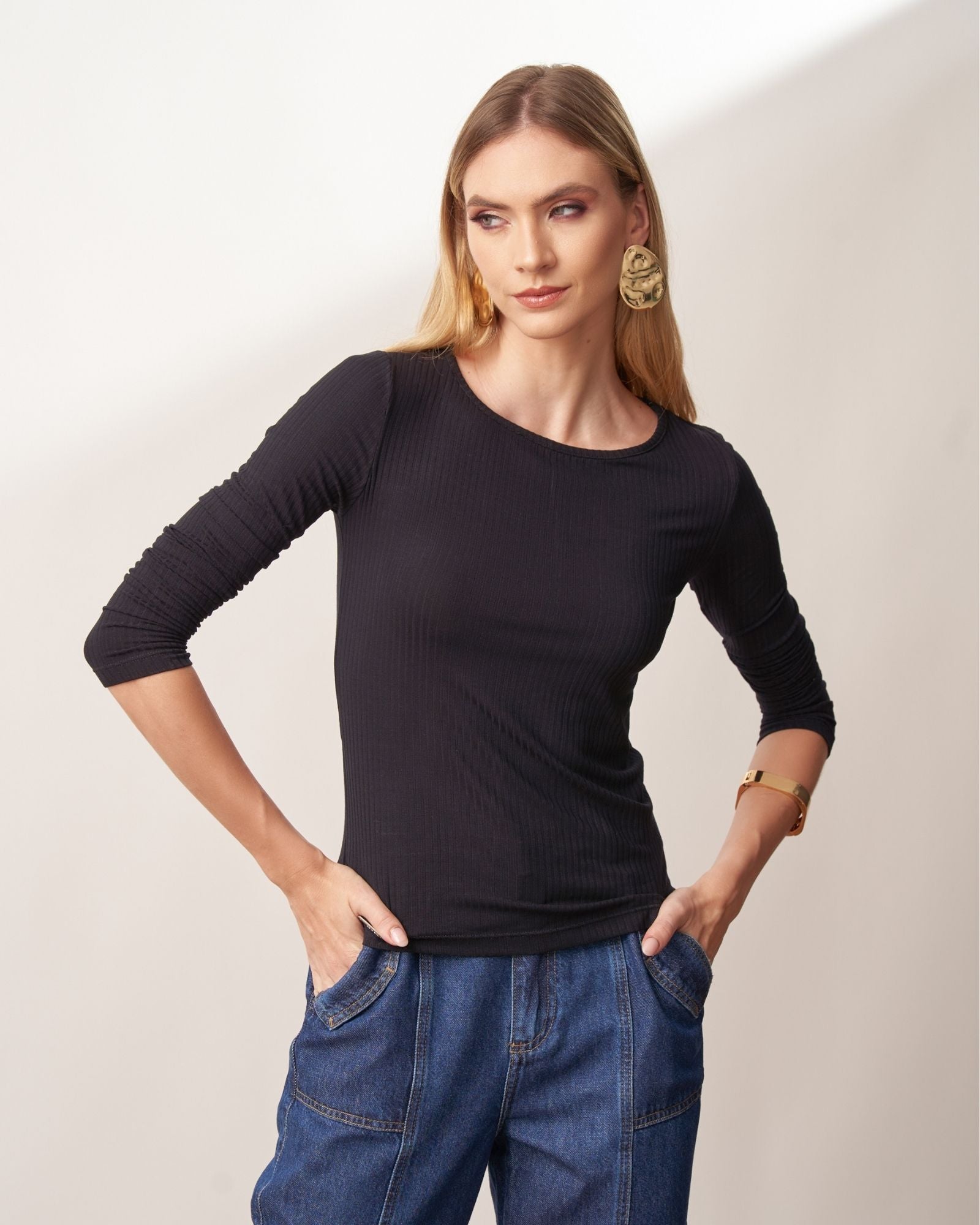 Blusa Malha Canelada 7/8