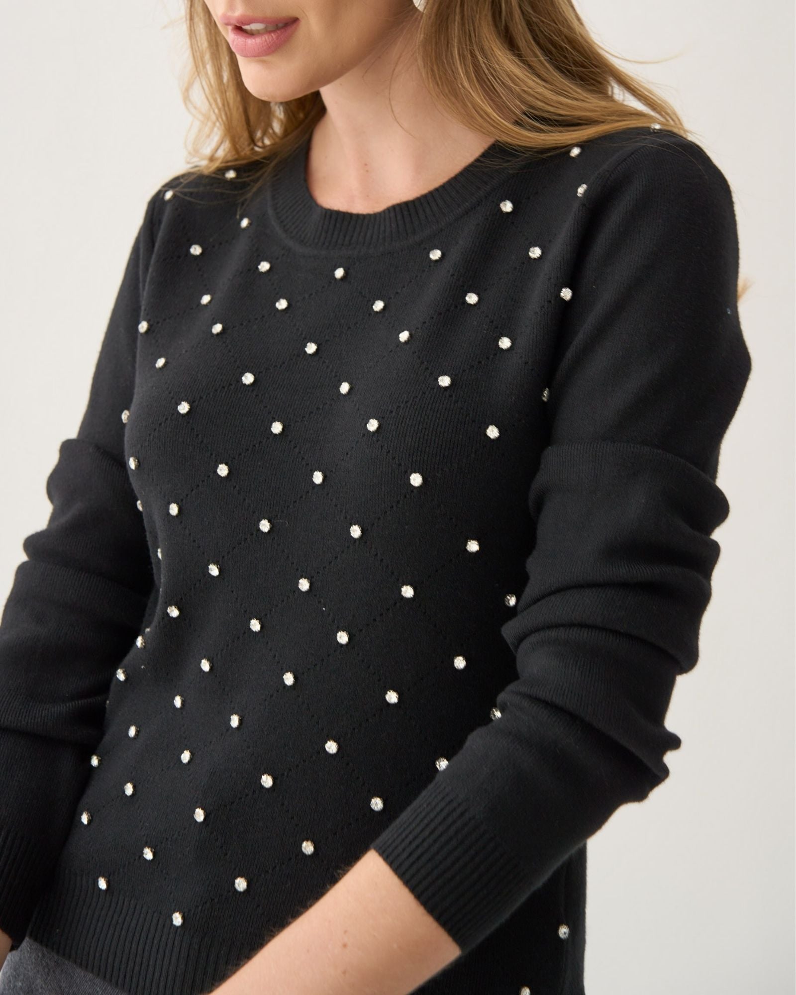 Blusa Cropped de Tricô com Pedraria