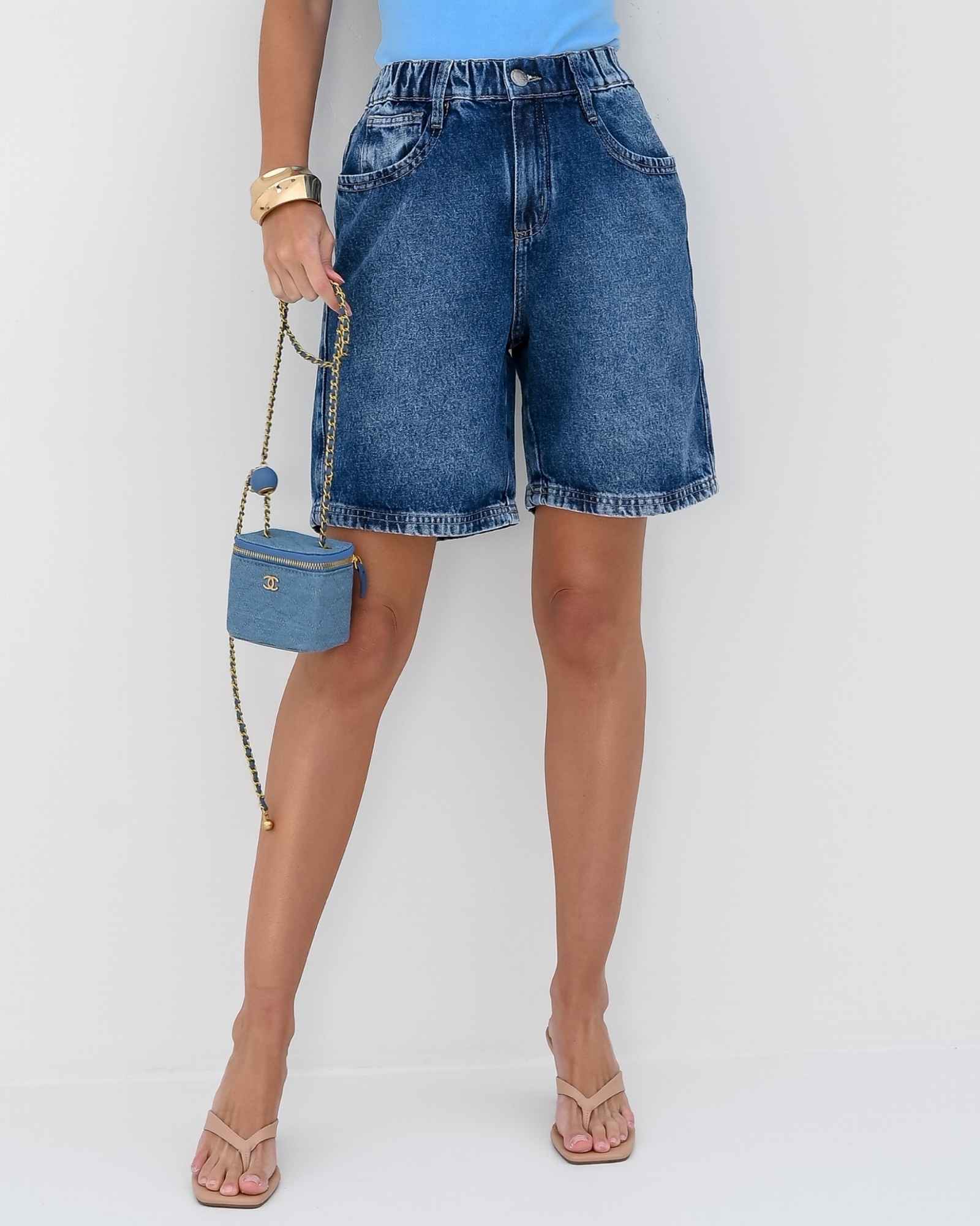 Bermuda Jeans com Elástico no Cós