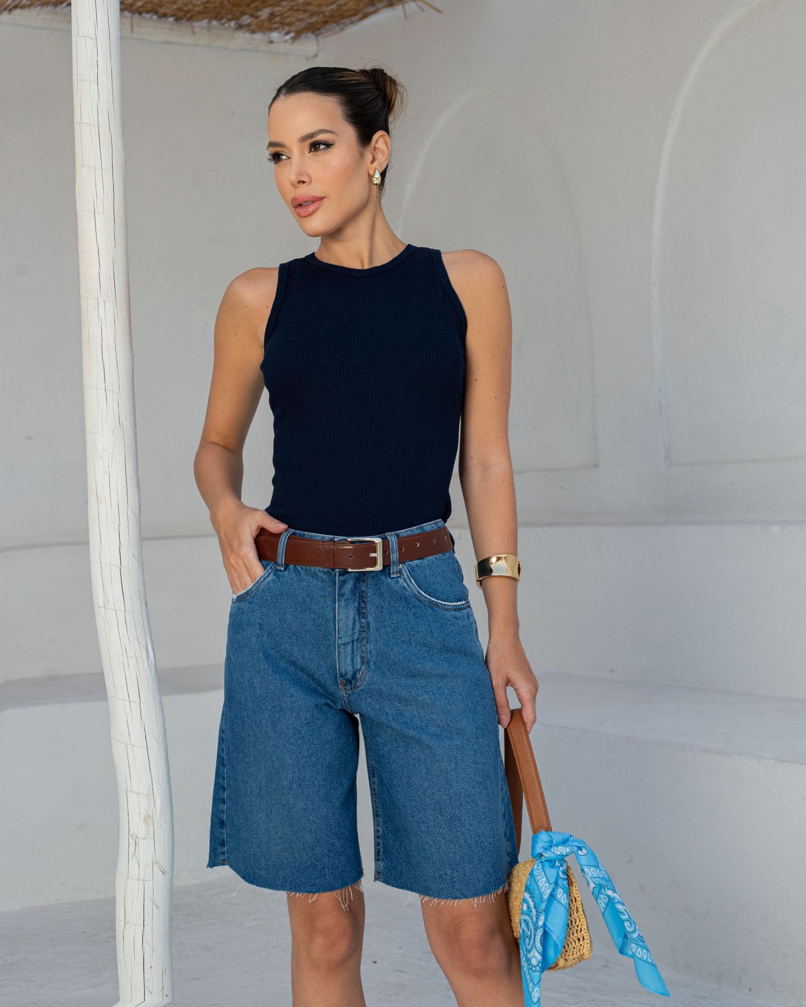 Bermuda Jeans Barra a Fio
