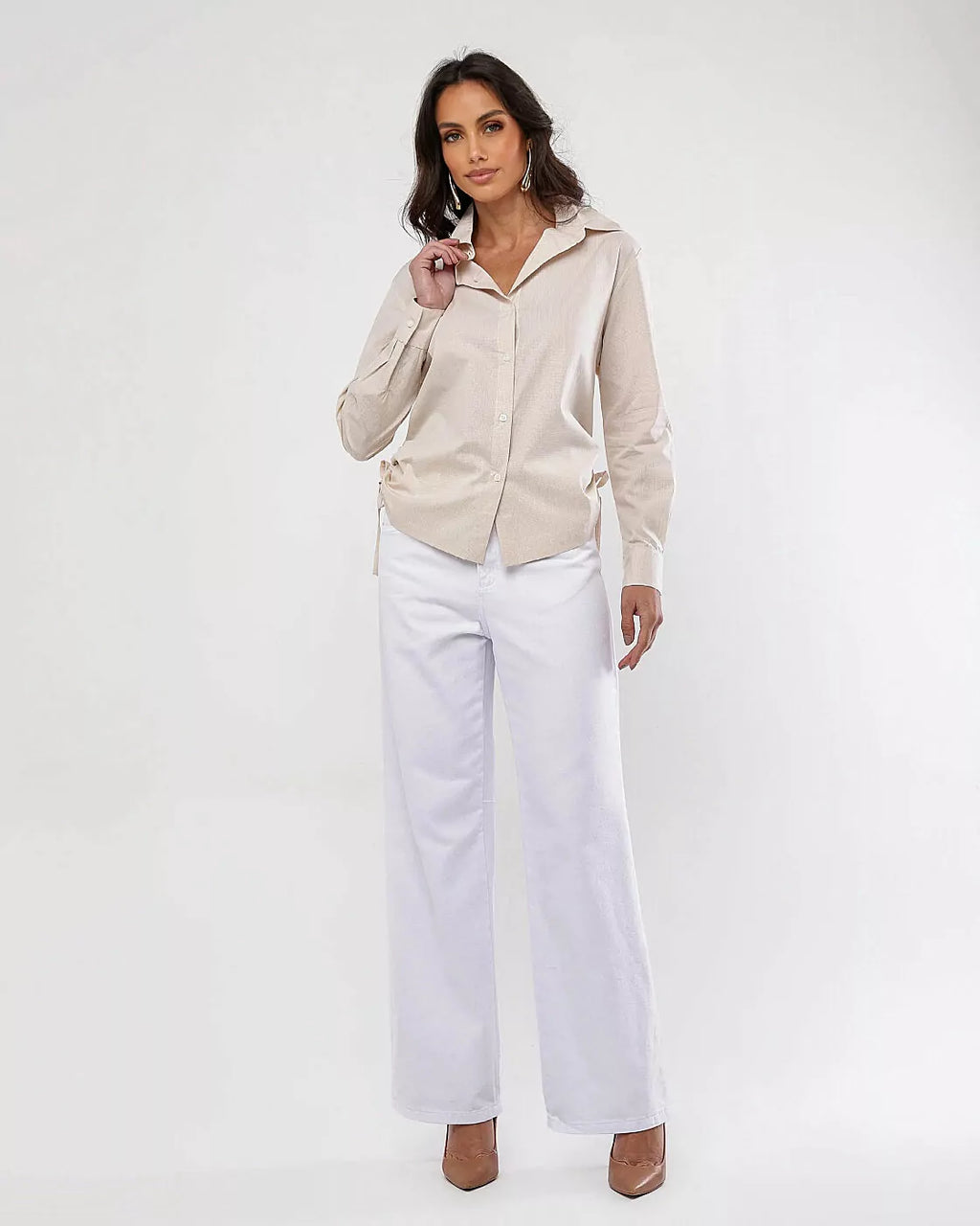 Calça wide leg sarja
