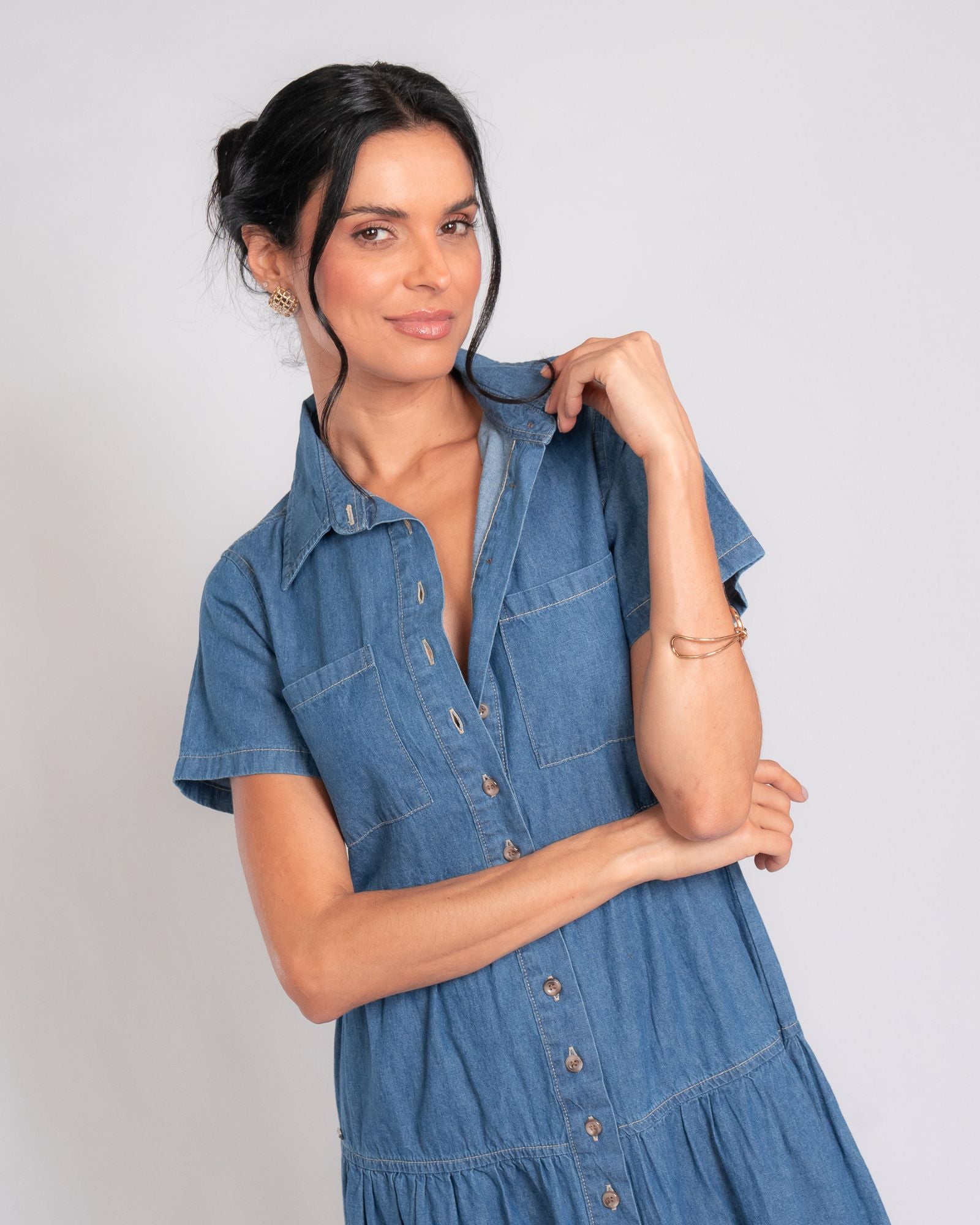 Vestido Jeans Marias manga curta claro