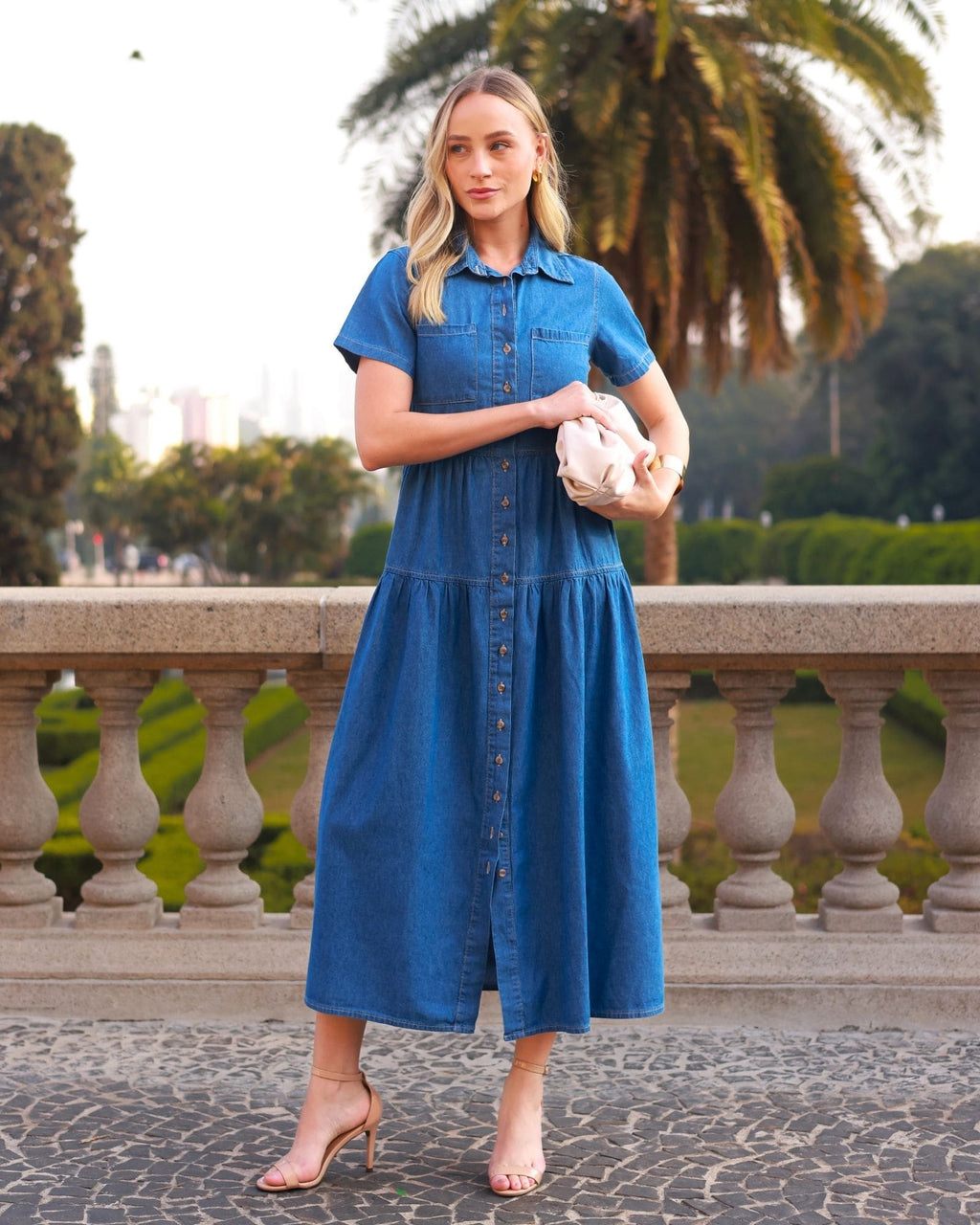 Vestido Jeans Marias manga curta claro