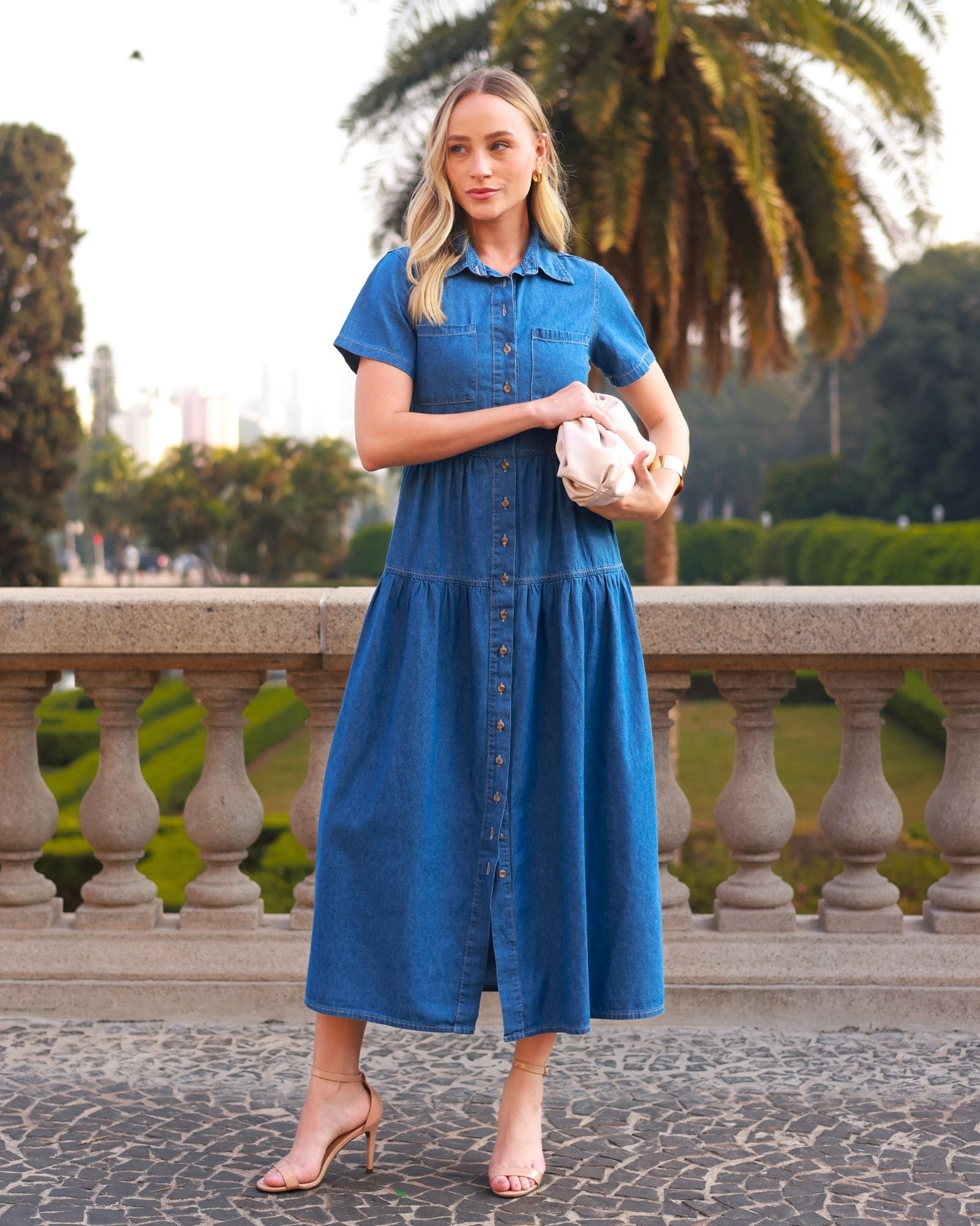 Vestido Jeans Marias manga curta claro