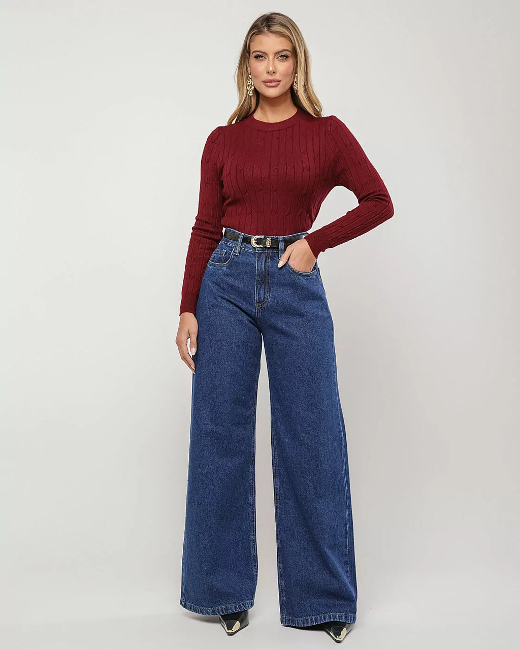 Calça wide leg over