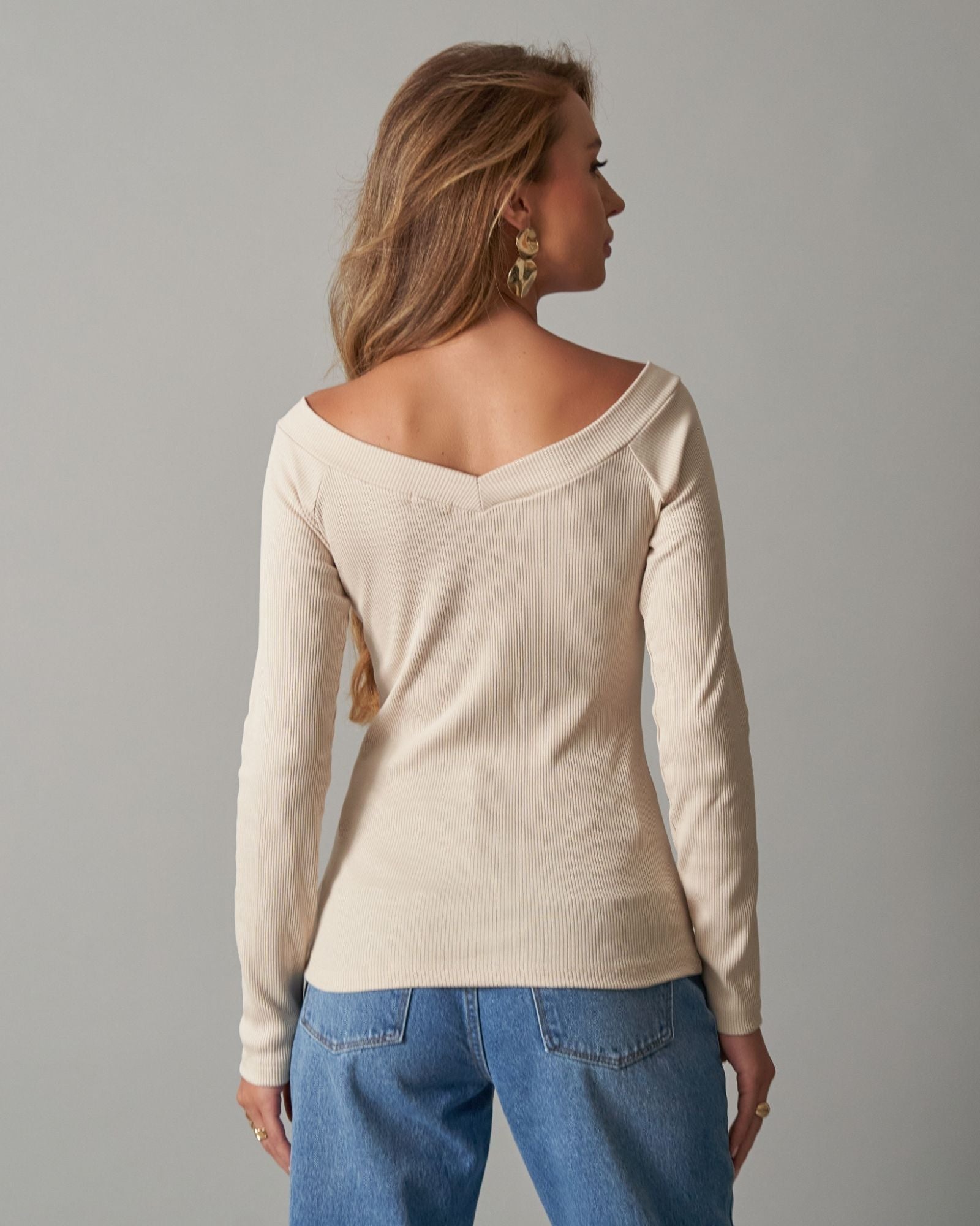 Blusa de Malha Canelada Gola V