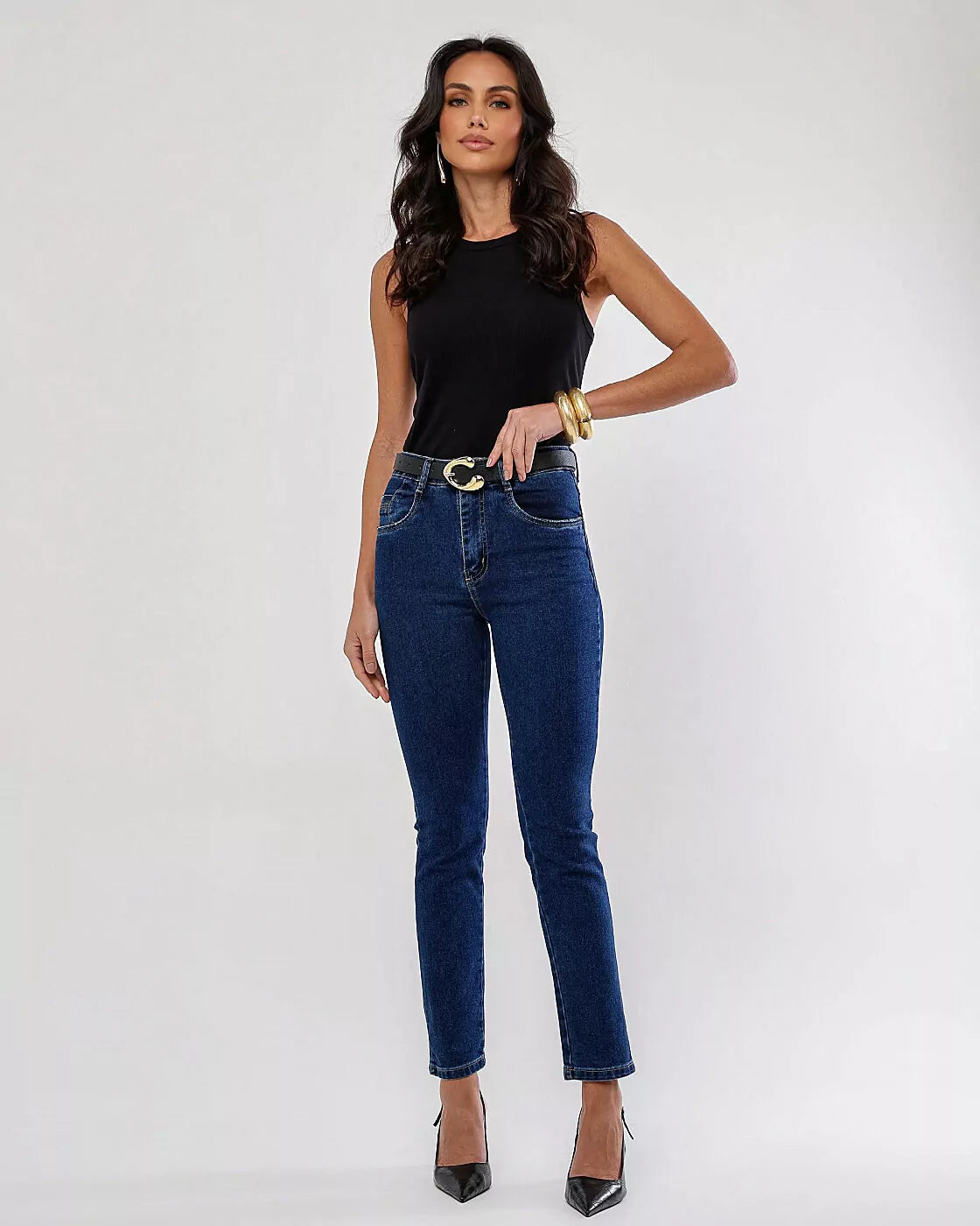 Calça reta Jeans lycra