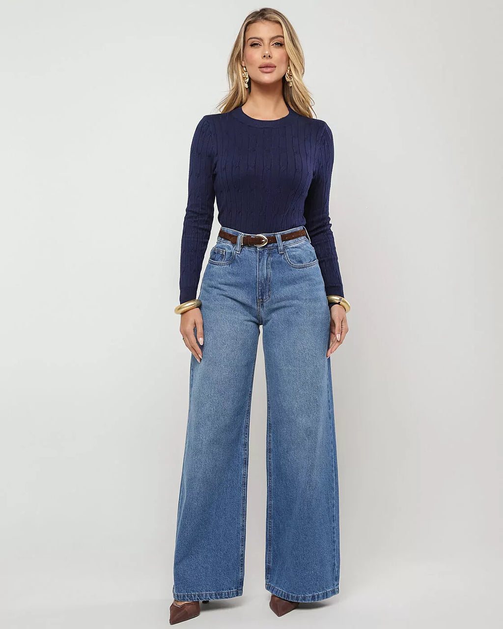 Calça wide leg over