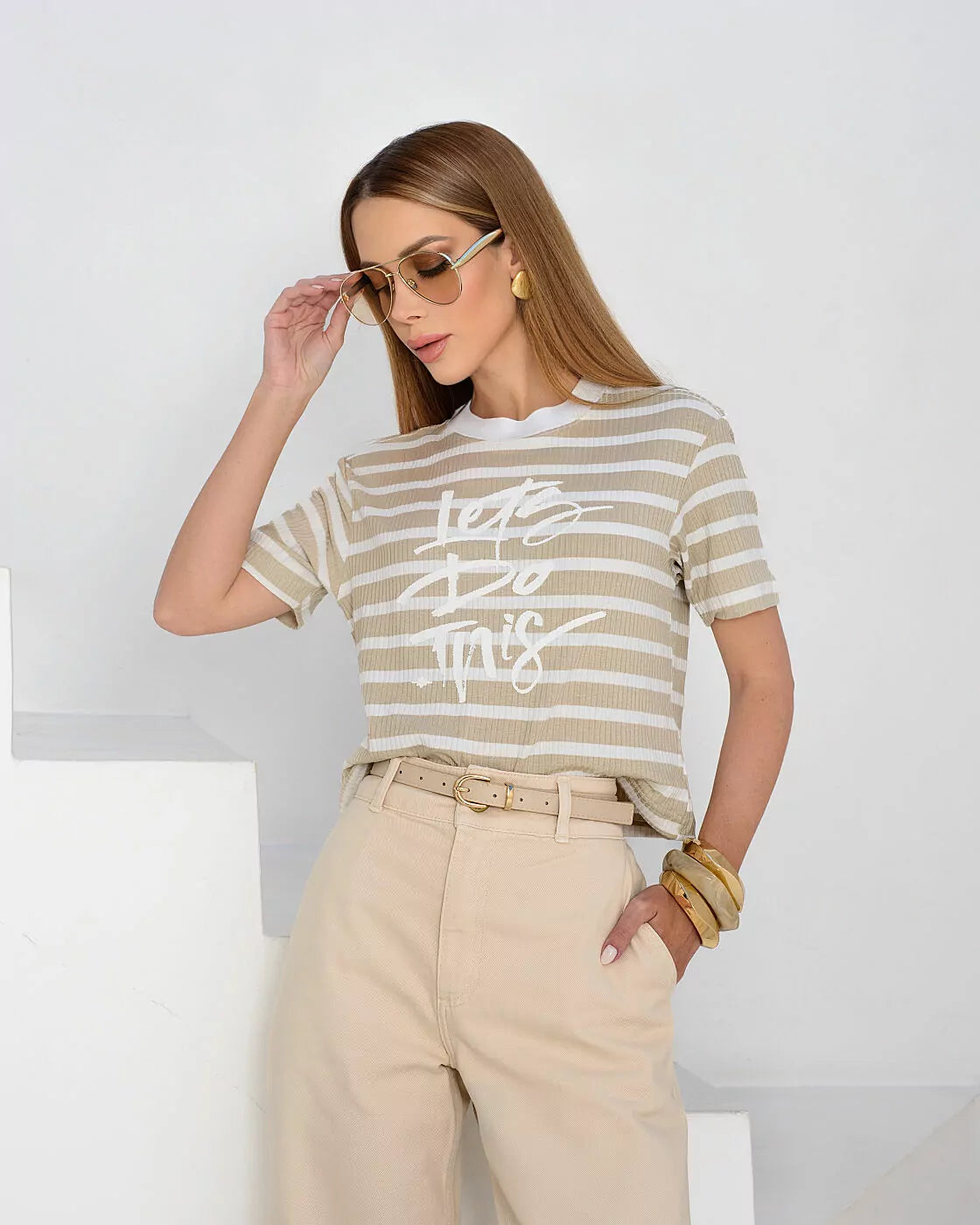 Tee listrada estampada
