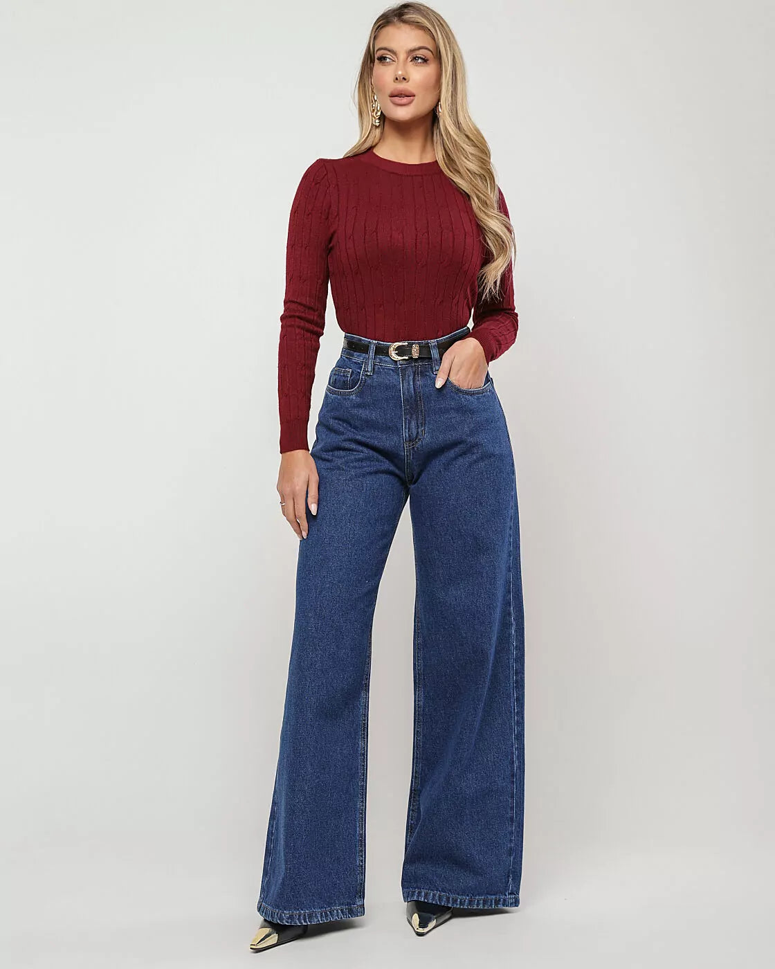 Calça wide leg over