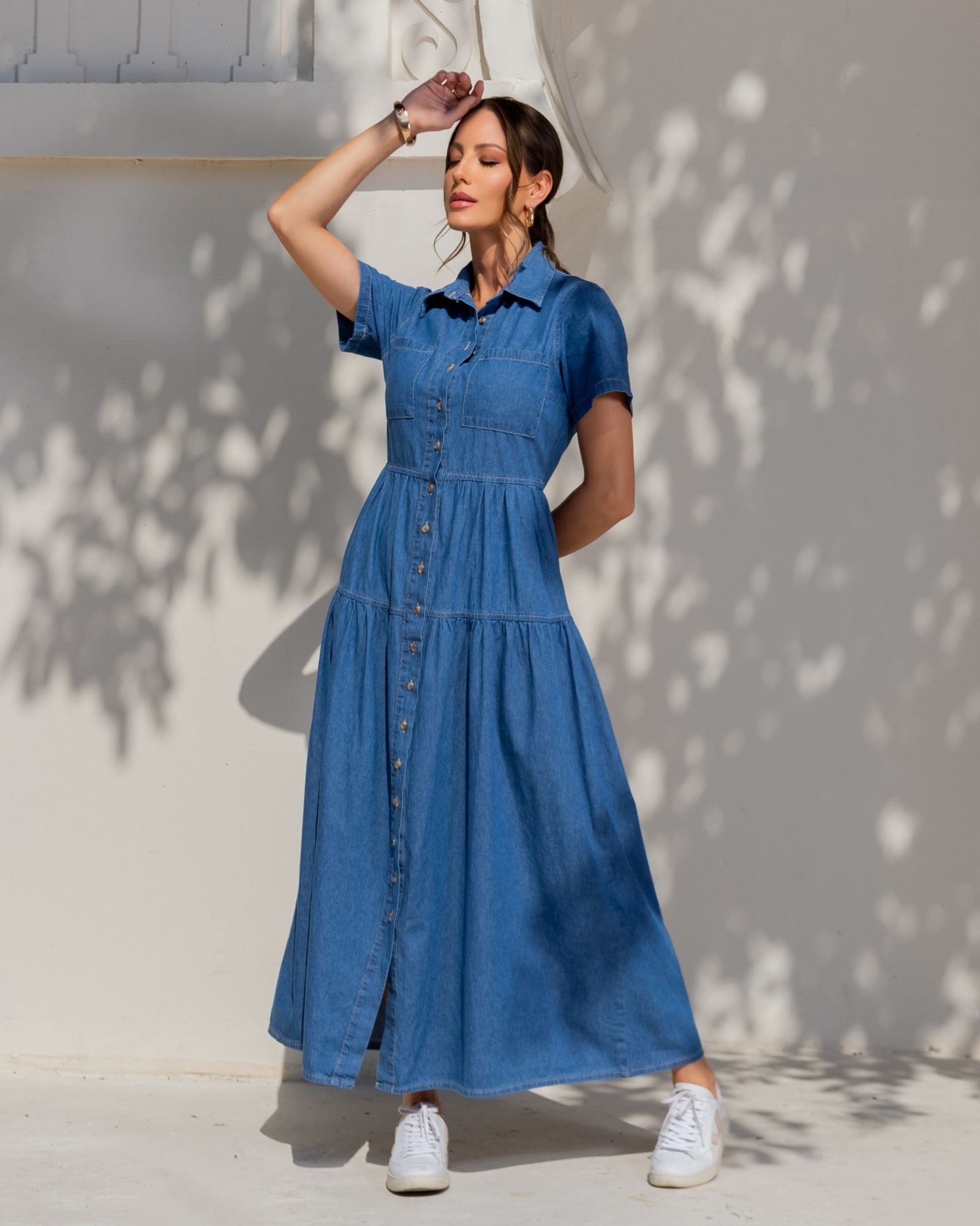 Vestido Jeans Marias manga curta claro