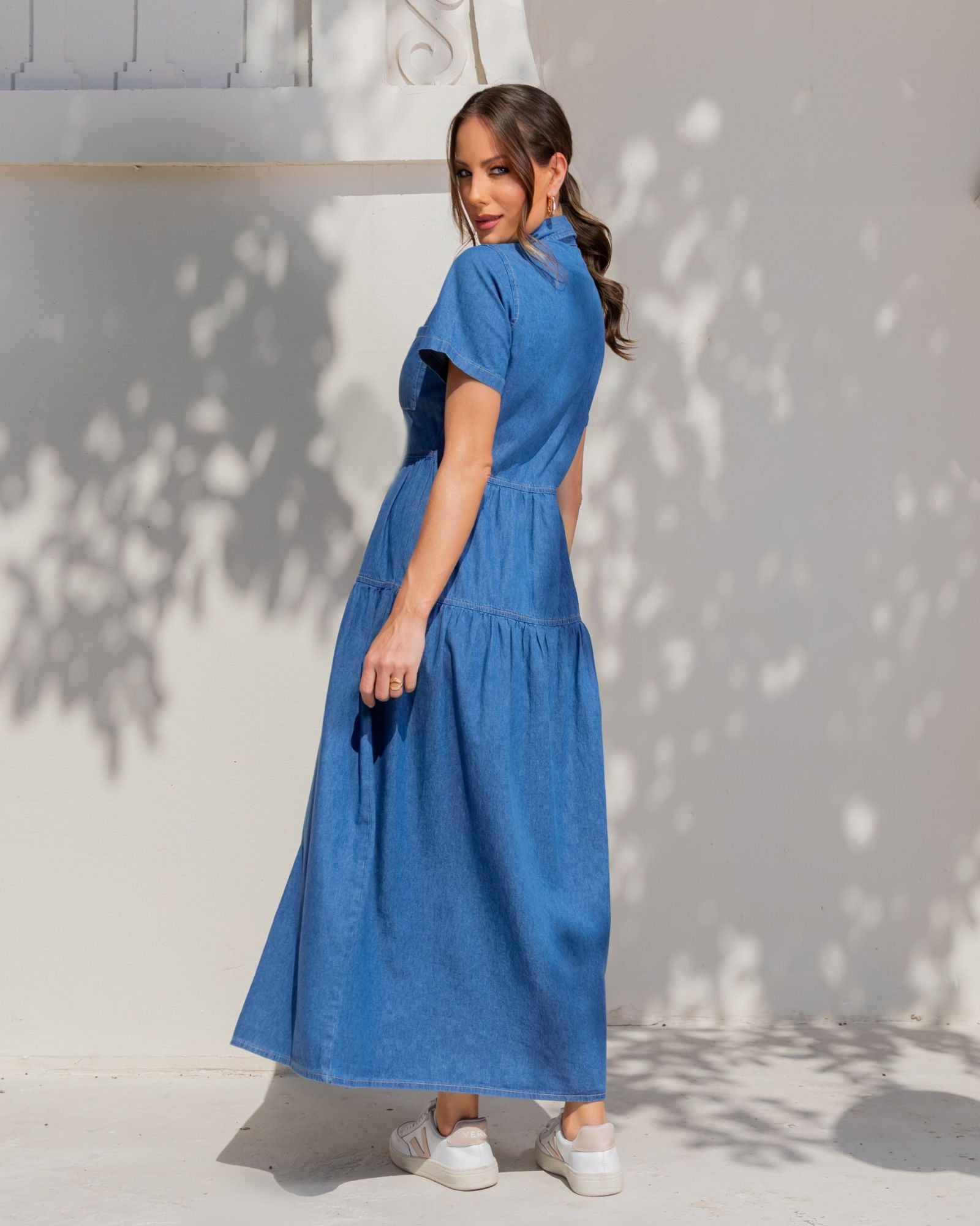Vestido Jeans Marias manga curta claro