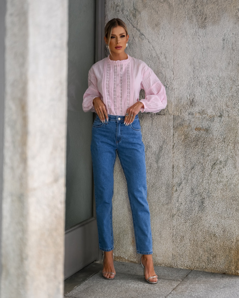 Calça mom passnte duplo
