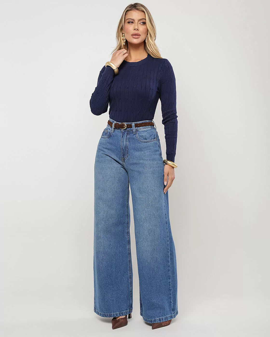 Calça wide leg over
