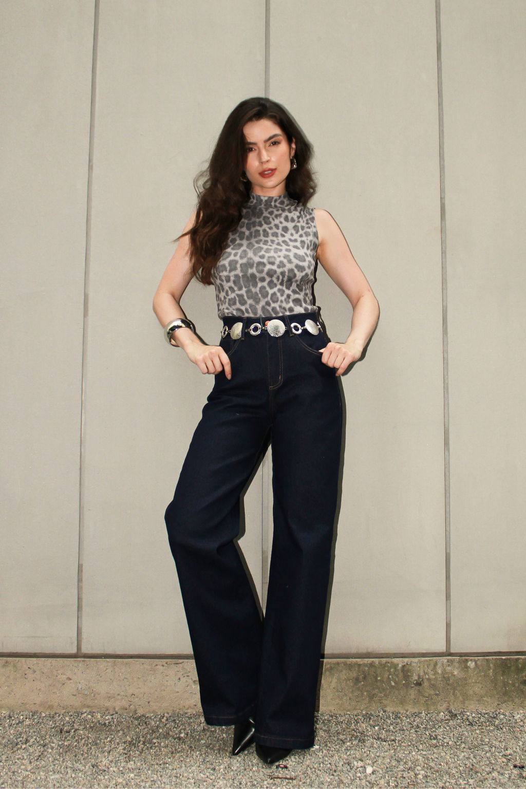 Calça wide leg - escura