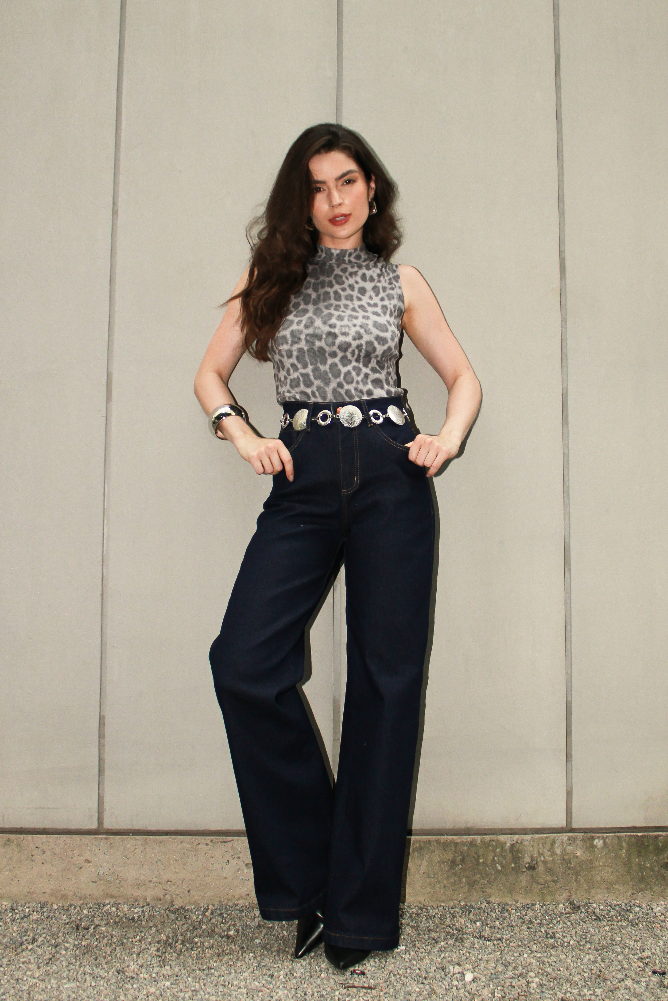 Calça wide leg - escura