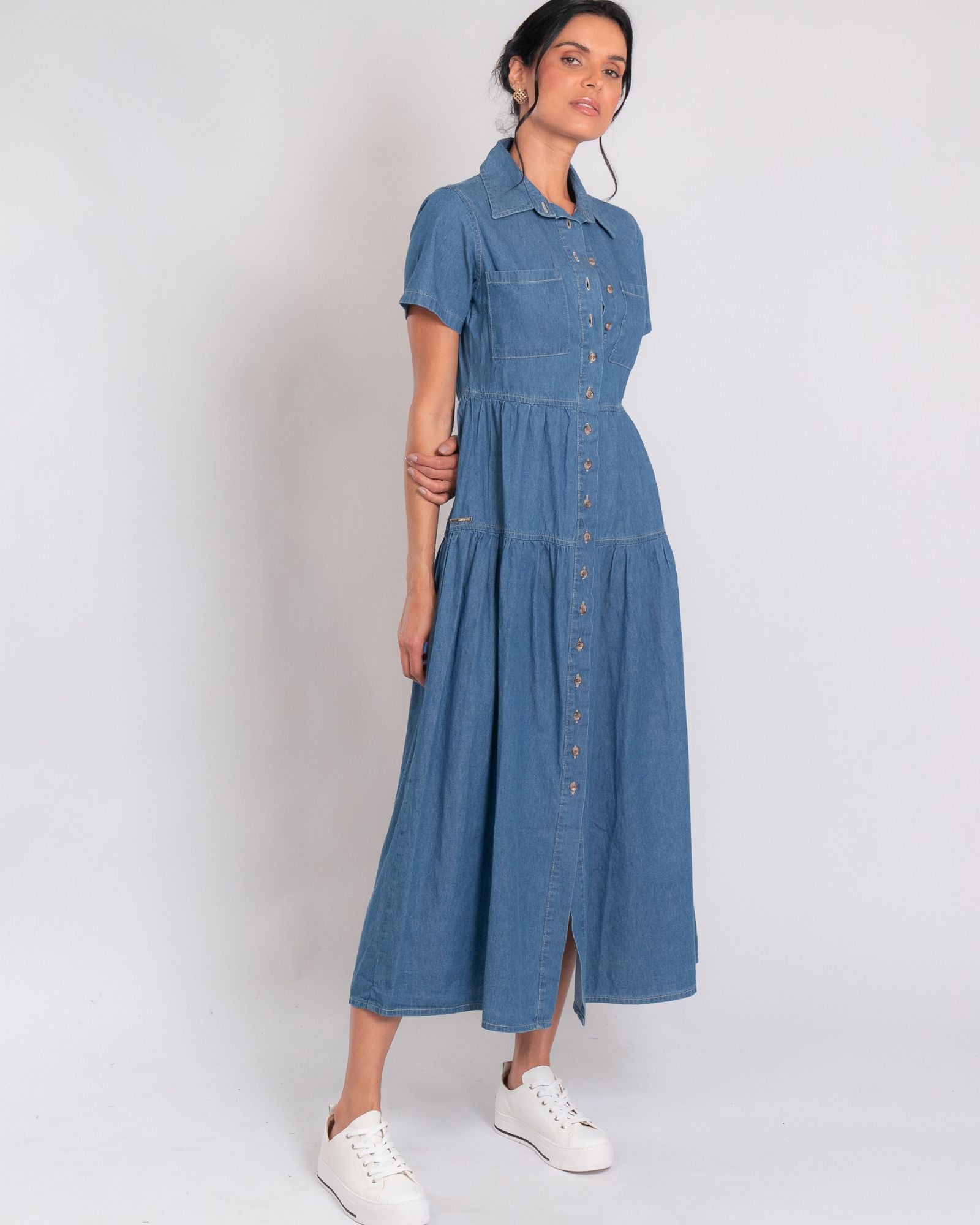 Vestido Jeans Marias manga curta claro