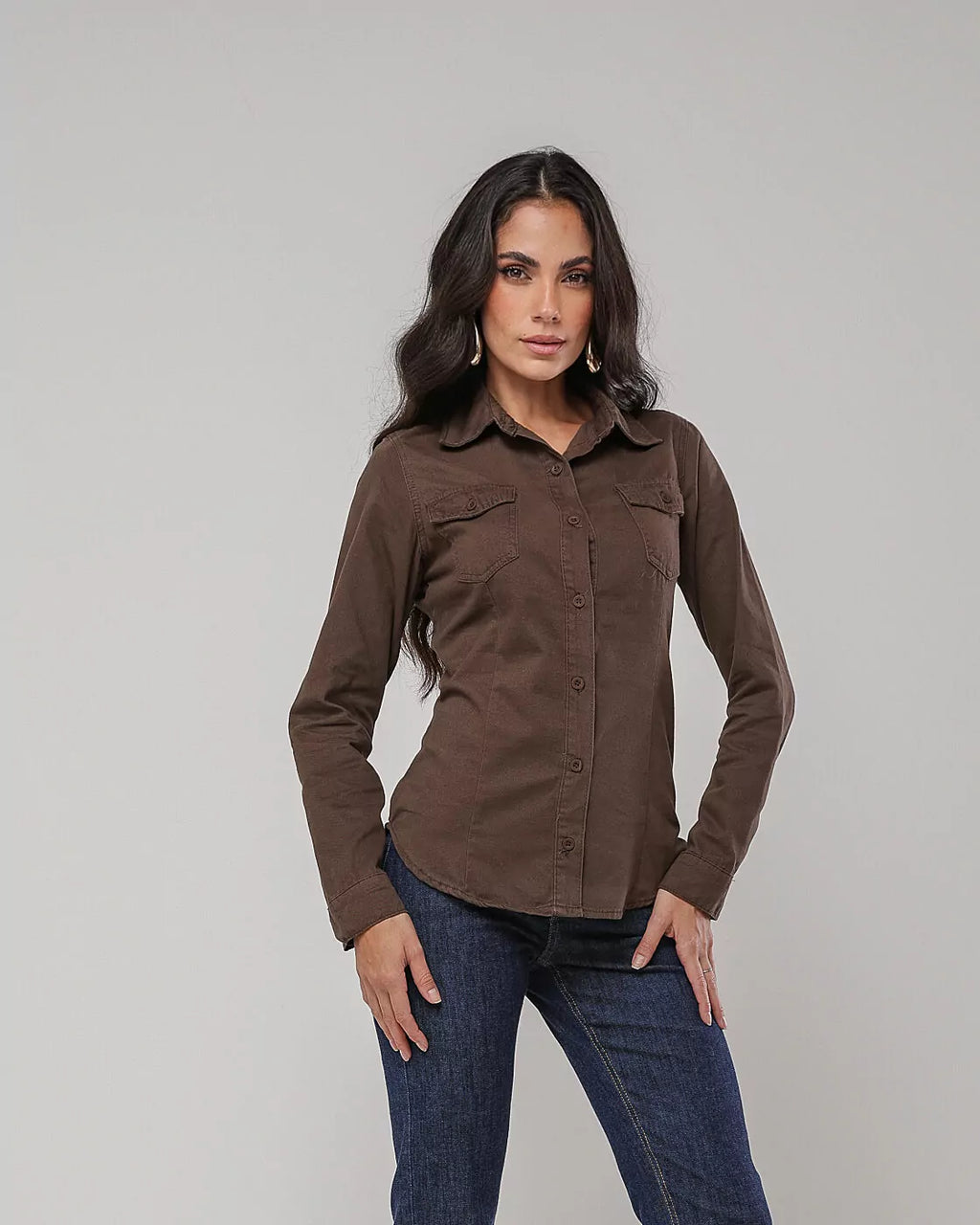 Camisa Jeans Sarjas Marrom