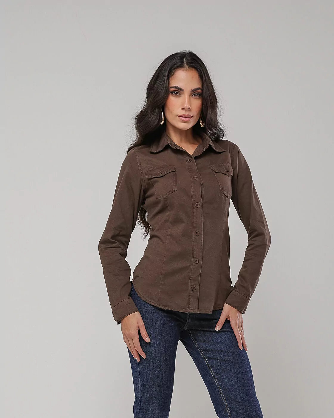Camisa Jeans Sarjas Marrom