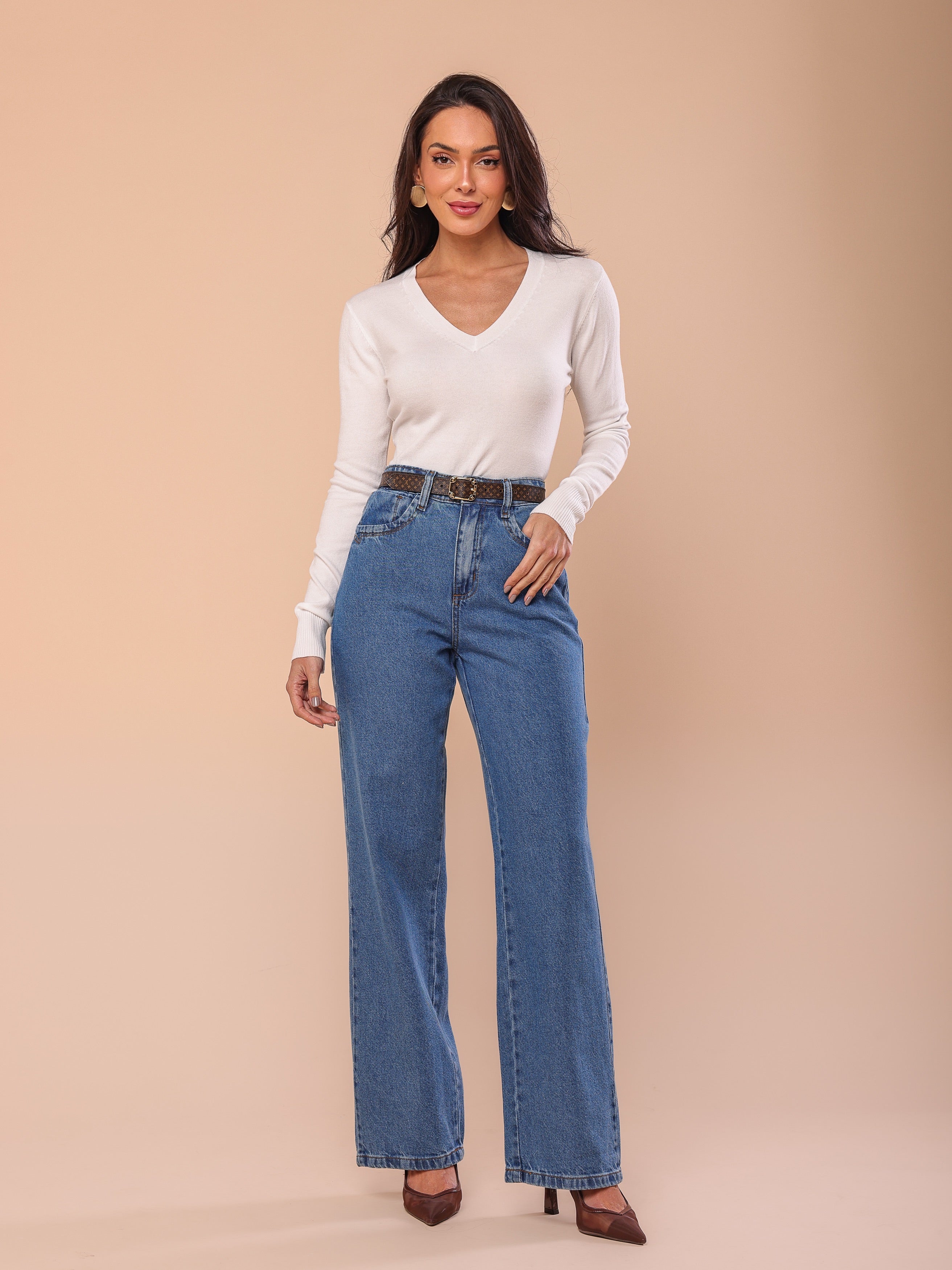Calça wide leg media