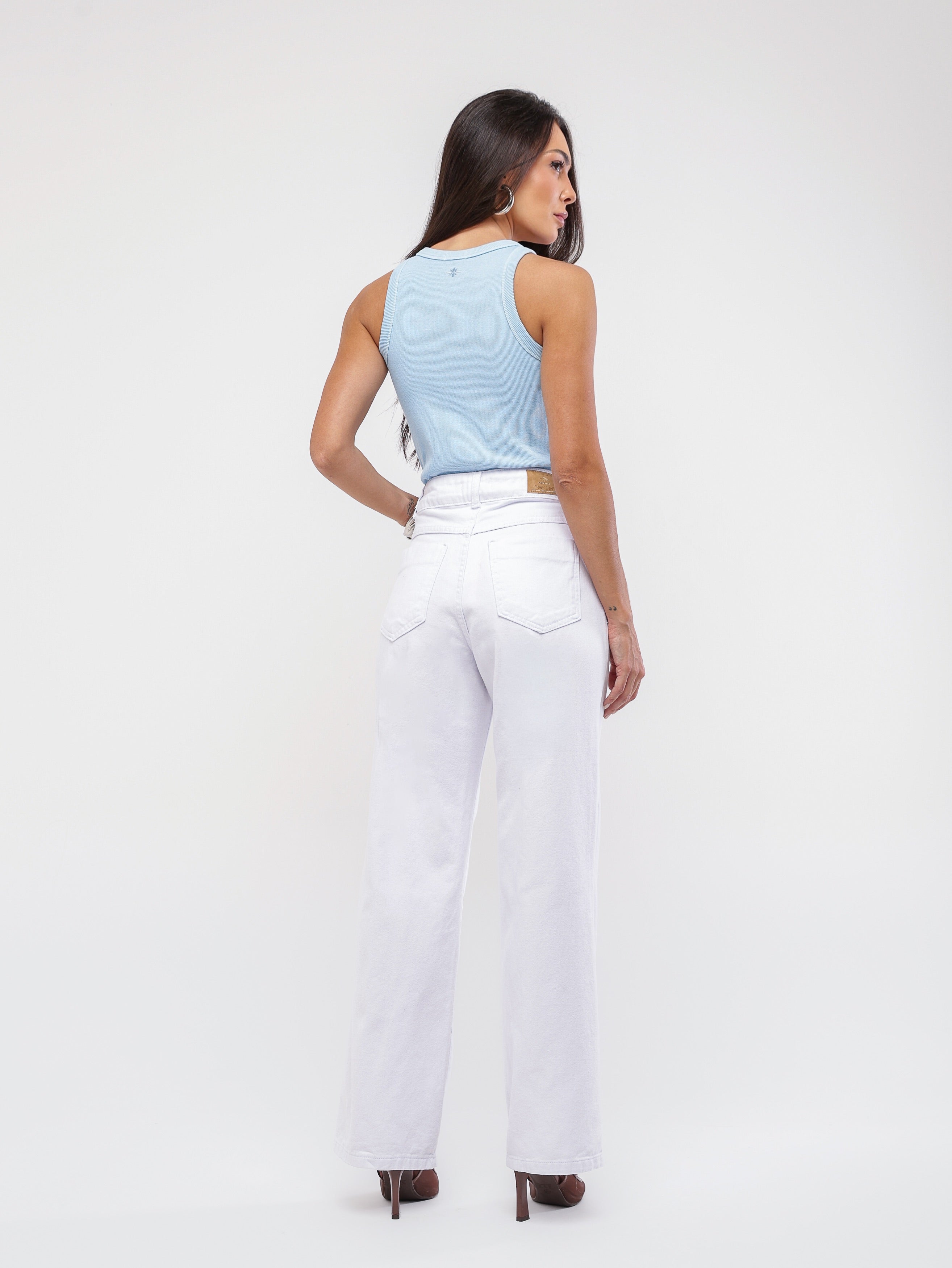 Calça wide leg sarja