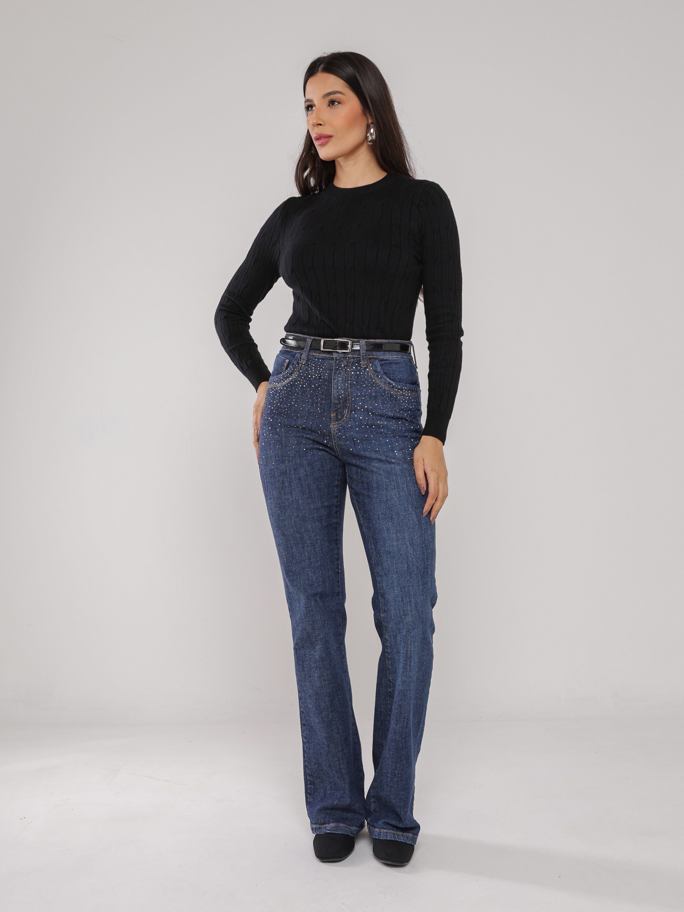 Calça flare hot fix