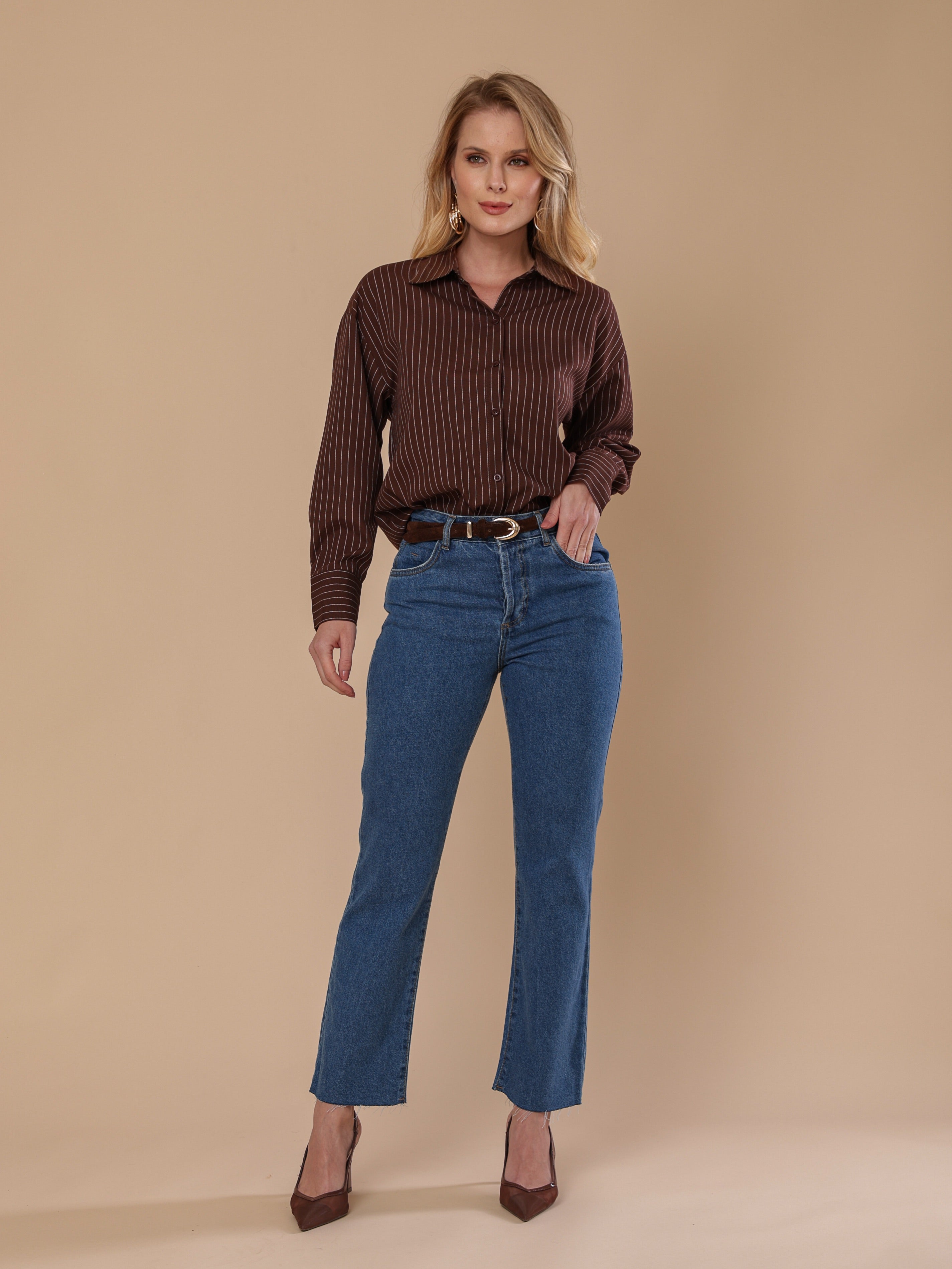 Calça Reta cropped barra a fio