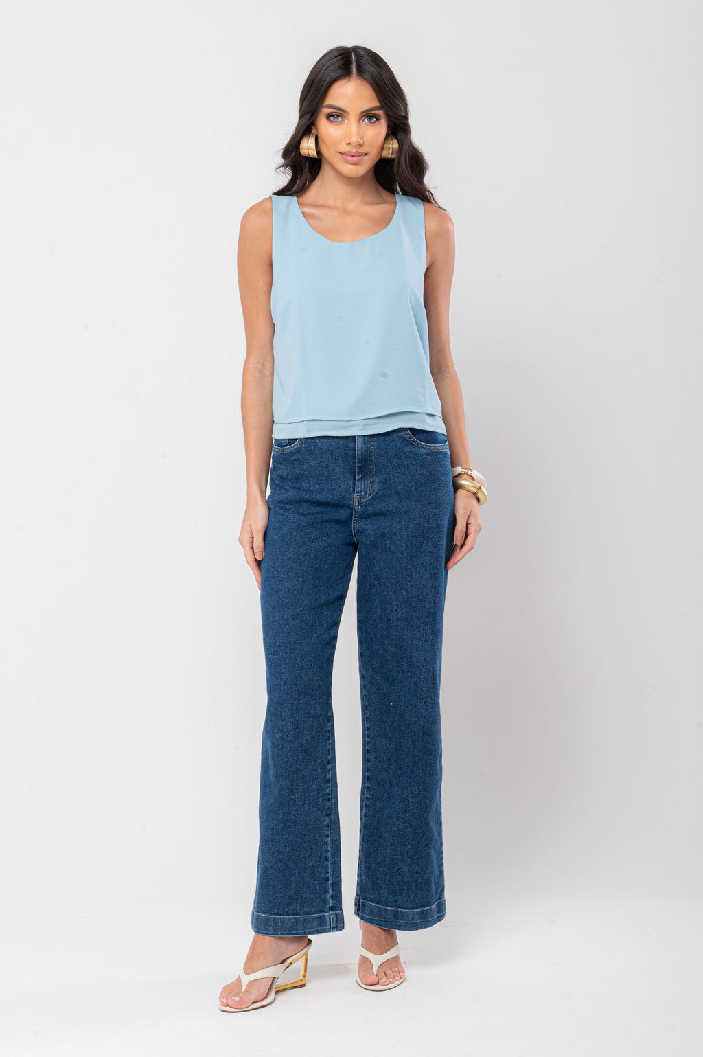 Calça wide leg elastano