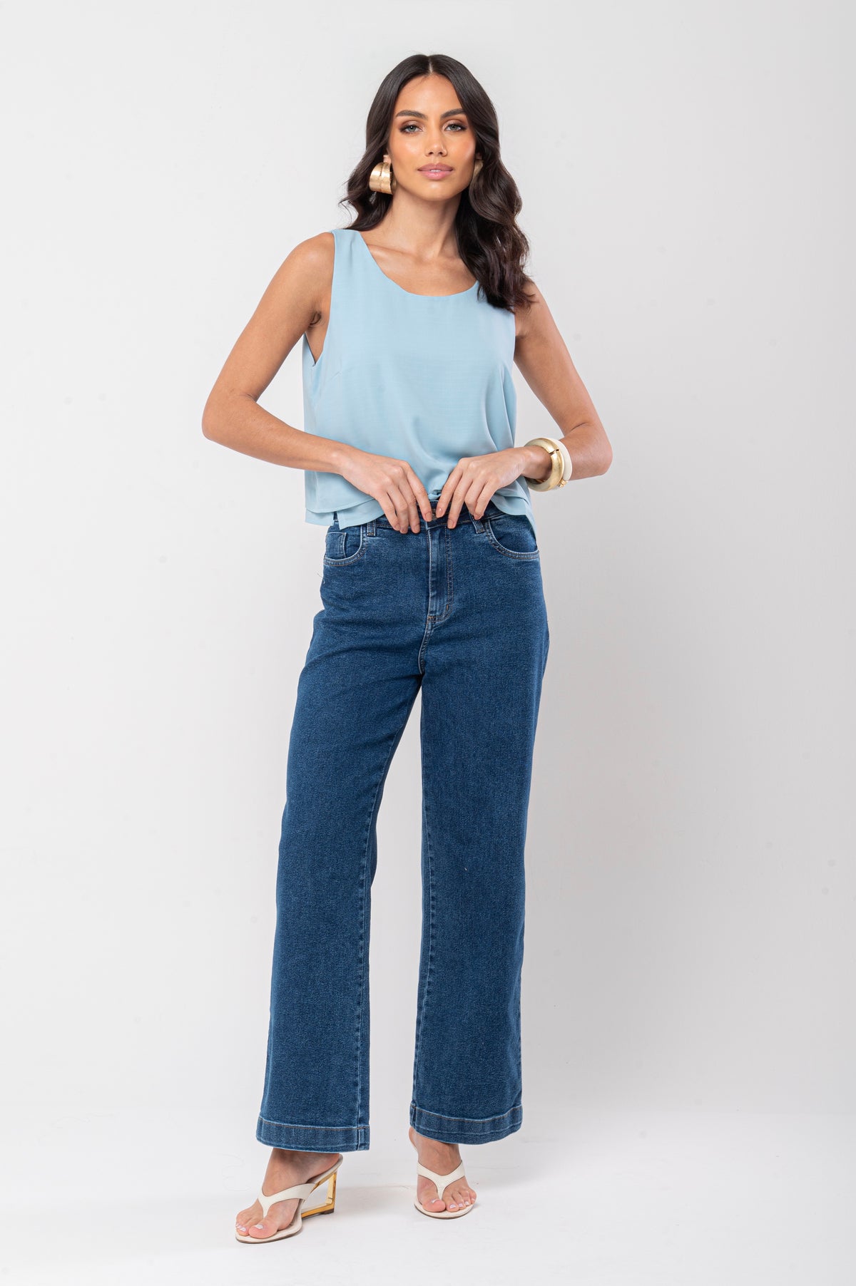 Calça wide leg elastano