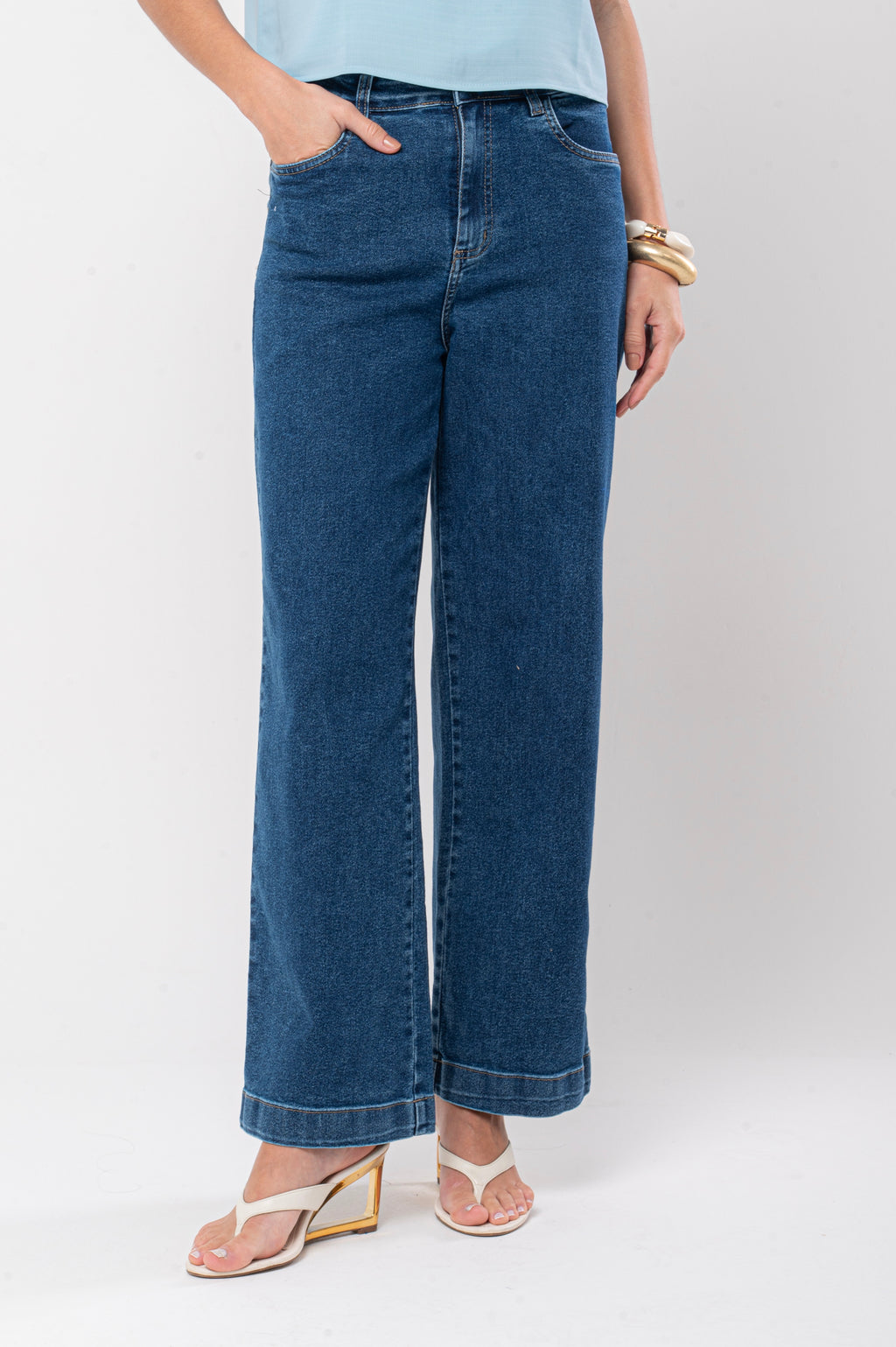 Calça wide leg elastano