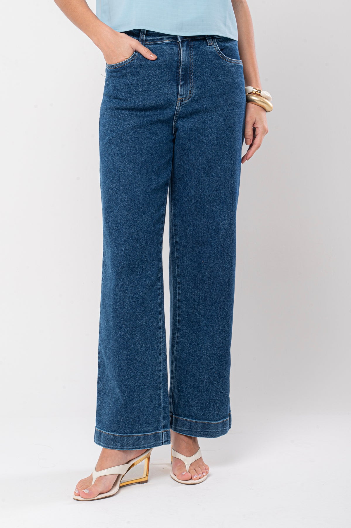 Calça wide leg elastano