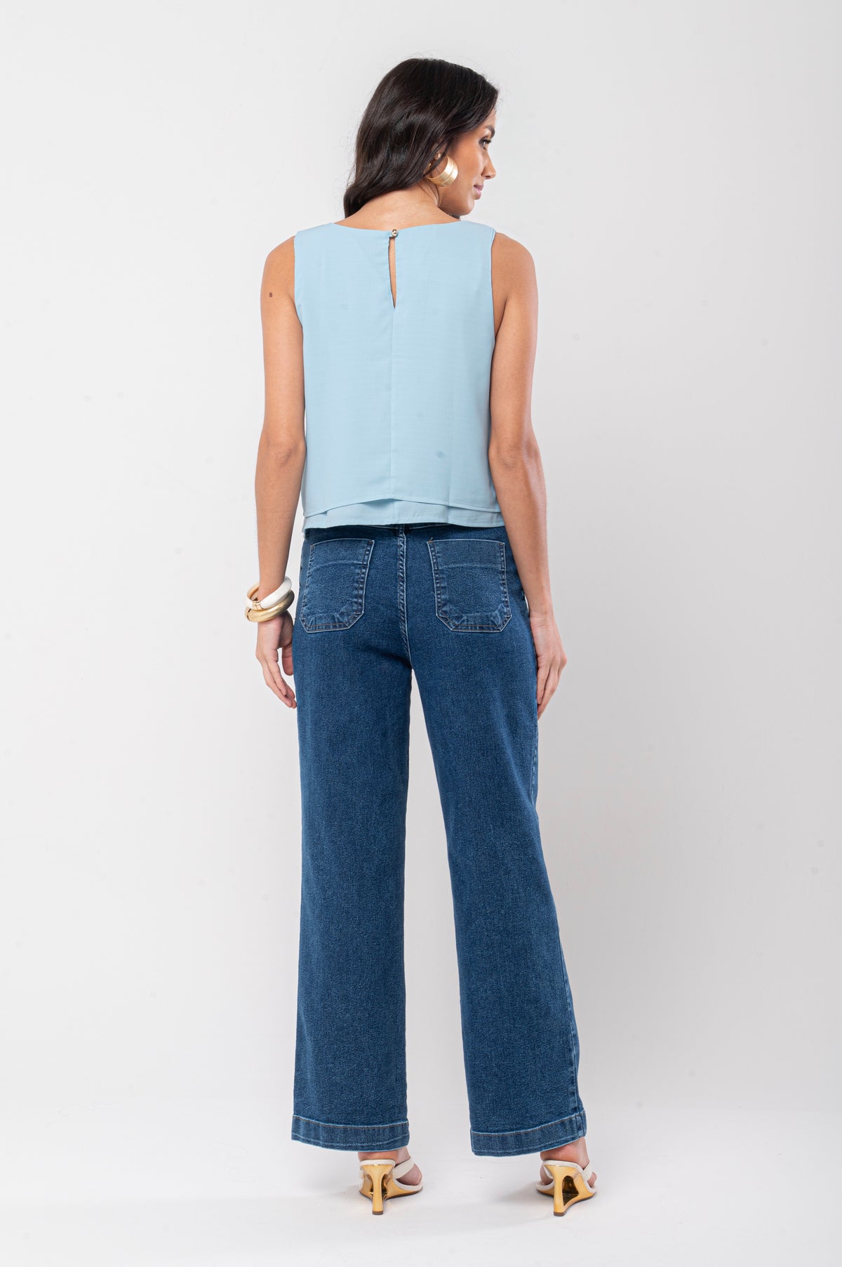 Calça wide leg elastano