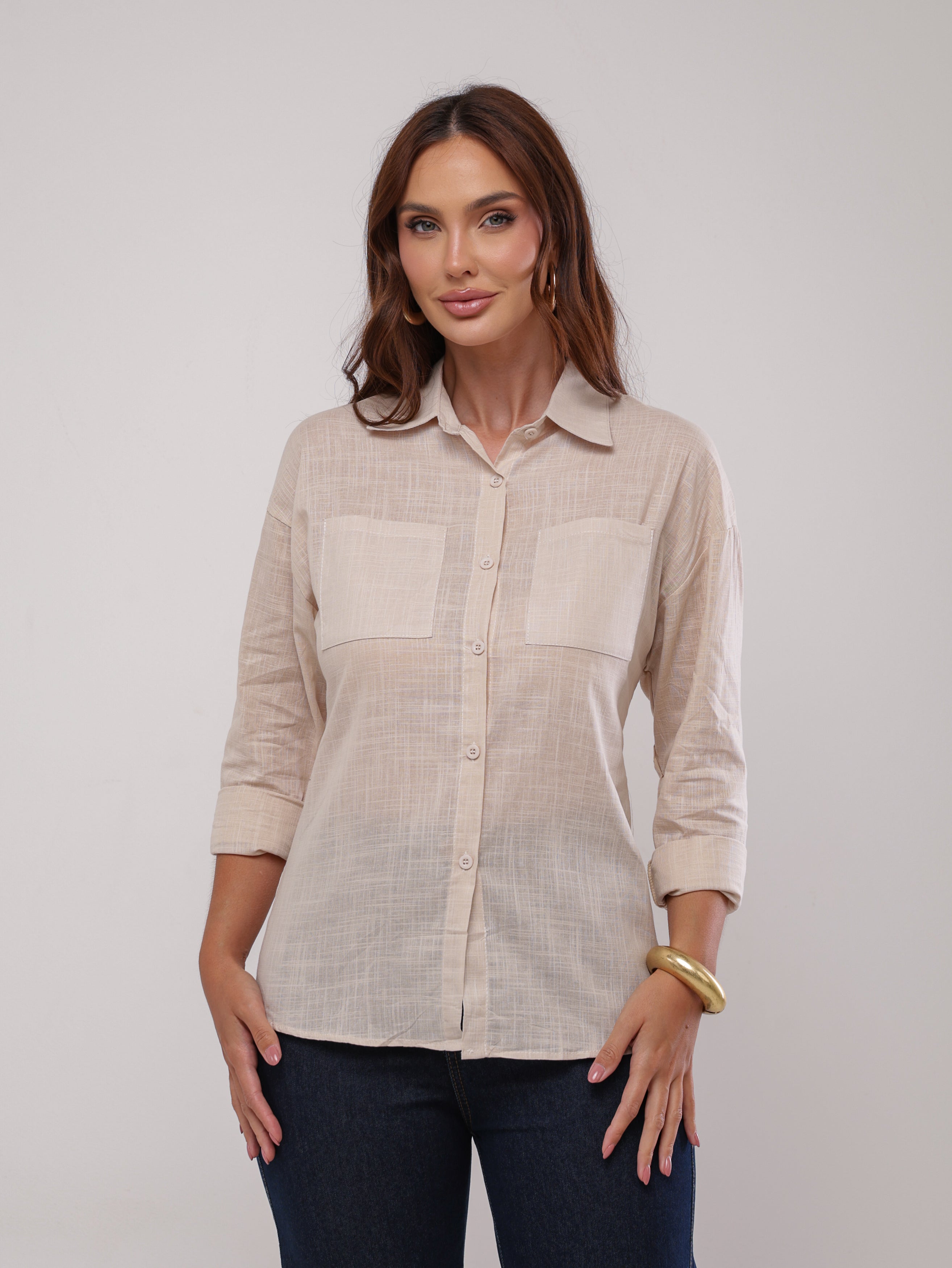 Camisa algodão com bolsos
