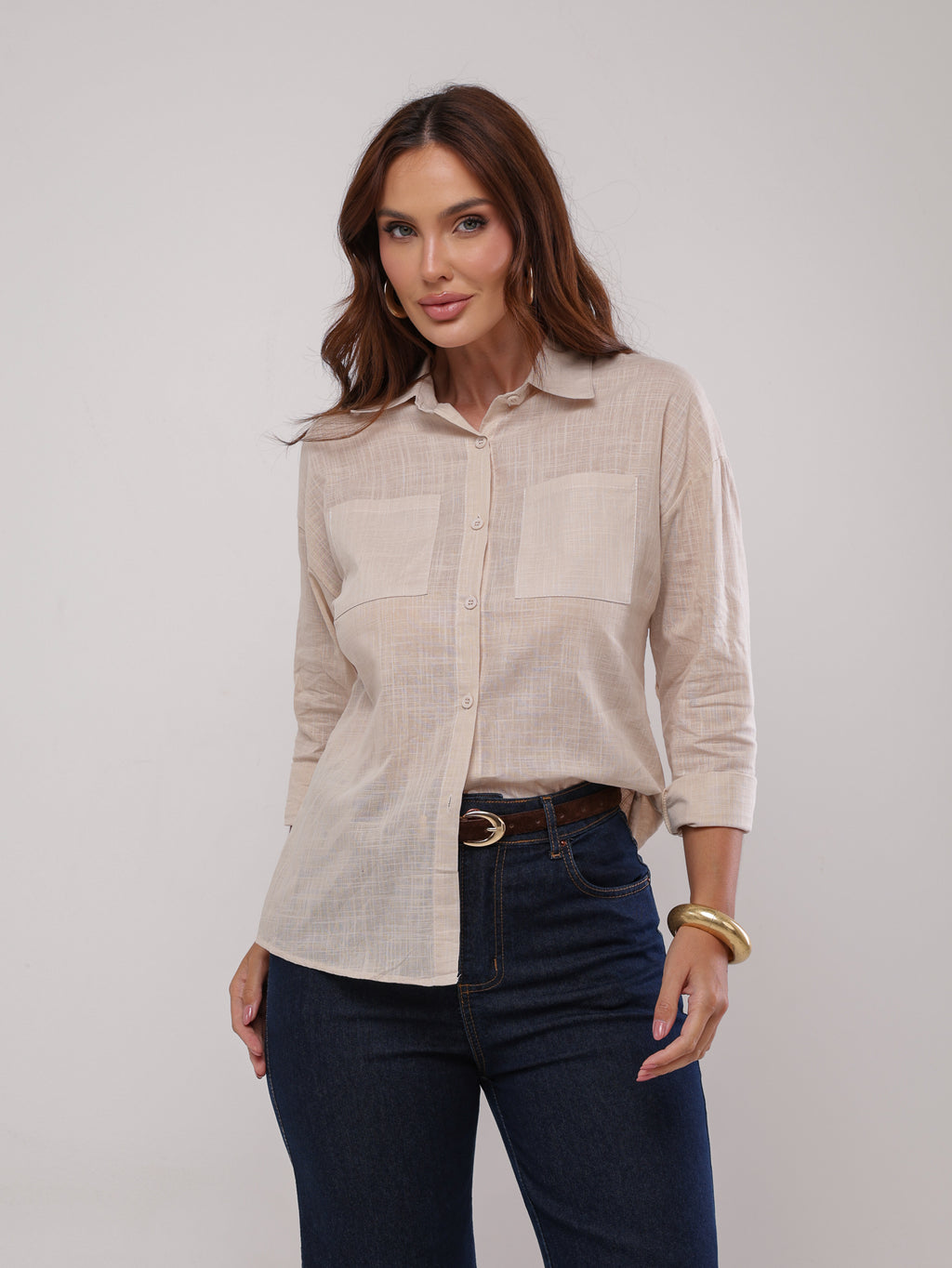 Camisa algodão com bolsos