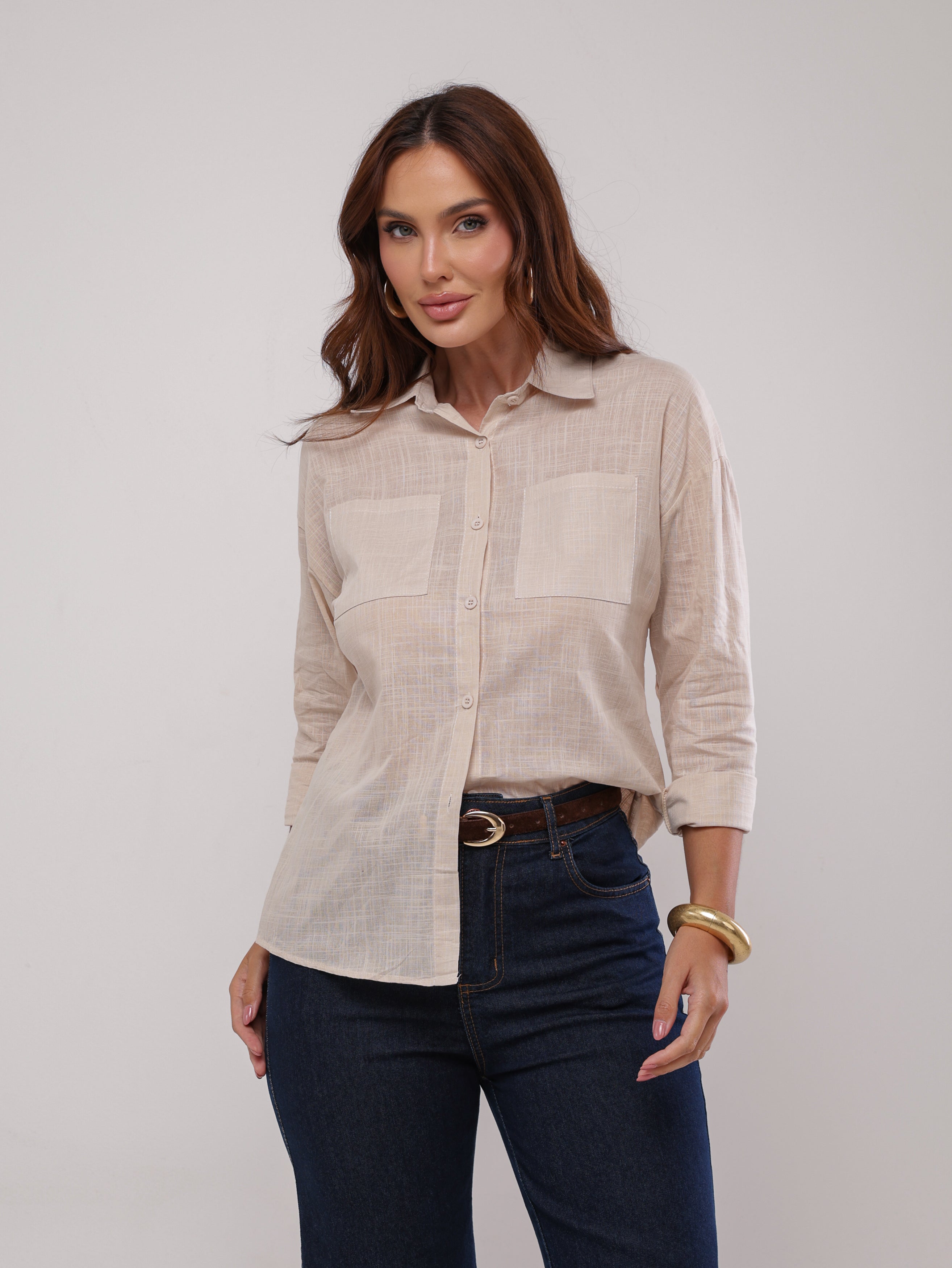 Camisa algodão com bolsos