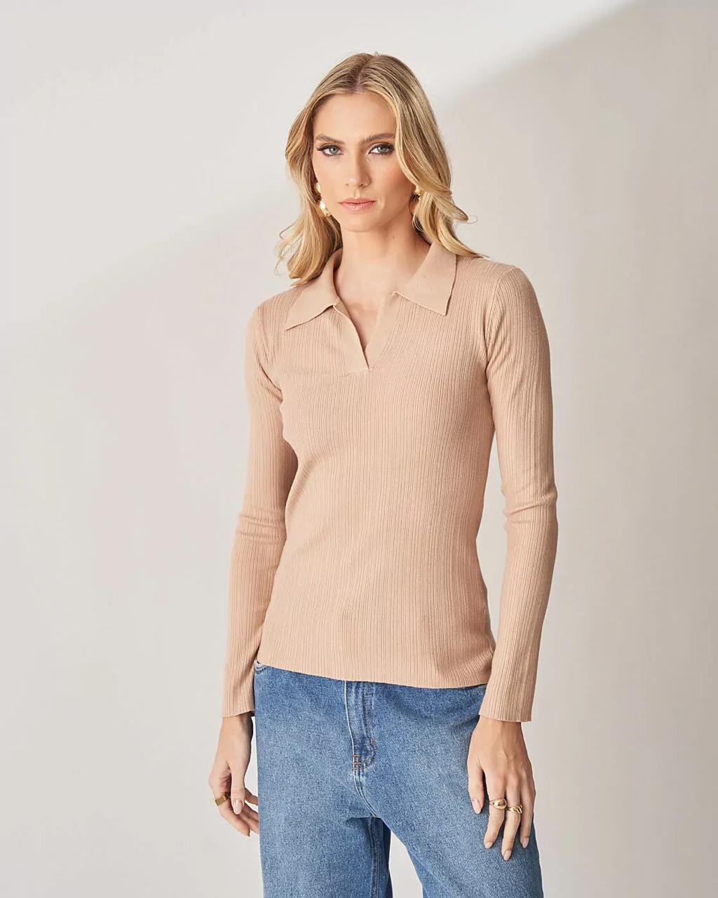 Blusa de malha gola polo