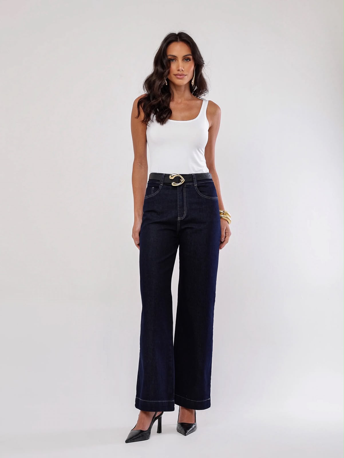 Calça wide leg amaciada