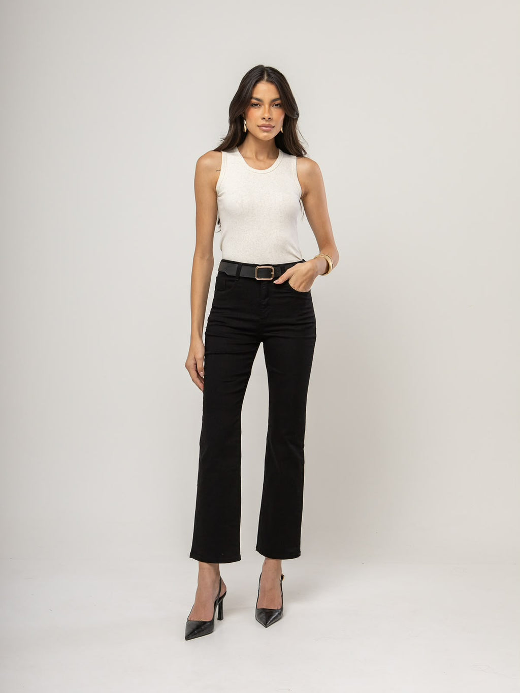 Calça reta color com lycra